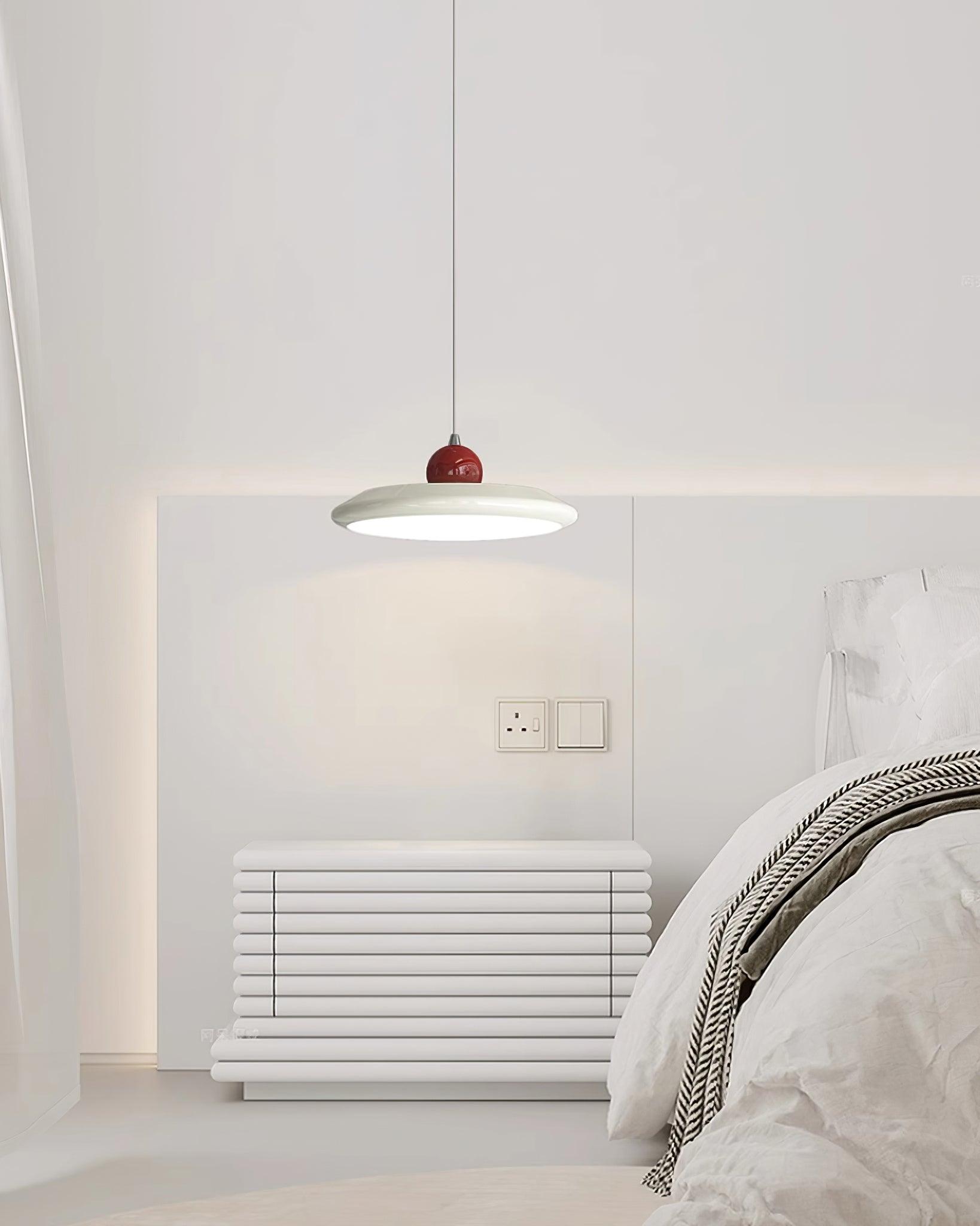 Pendant Lamp White Acrylic Disc Green Trim Red Bold - Letslighting