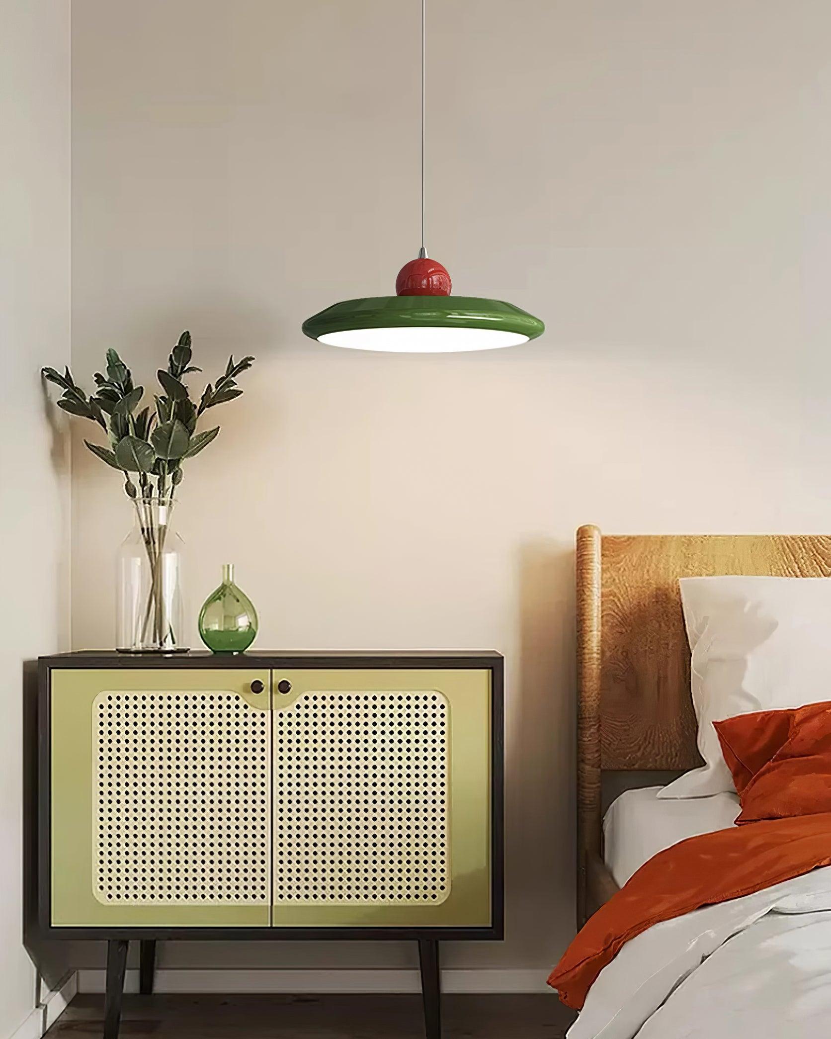 Pendant Lamp White Acrylic Disc Green Trim Red Bold - Letslighting