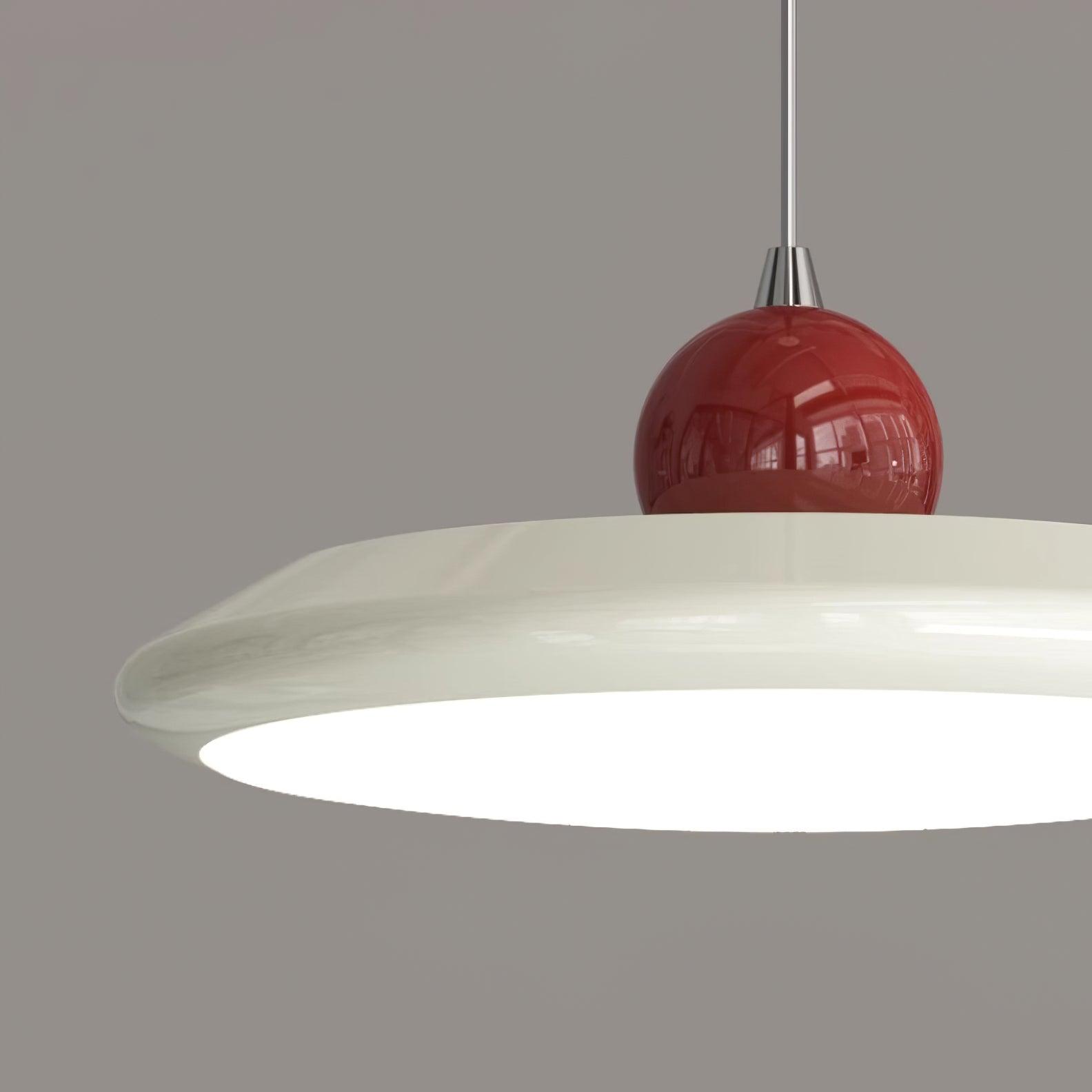 Pendant Lamp White Acrylic Disc Green Trim Red Bold - Letslighting