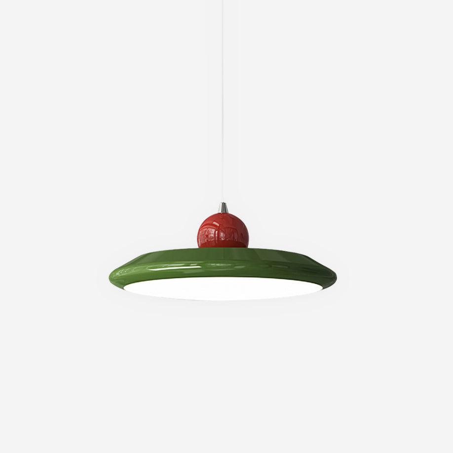 Pendant Lamp White Acrylic Disc Green Trim Red Bold - Letslighting