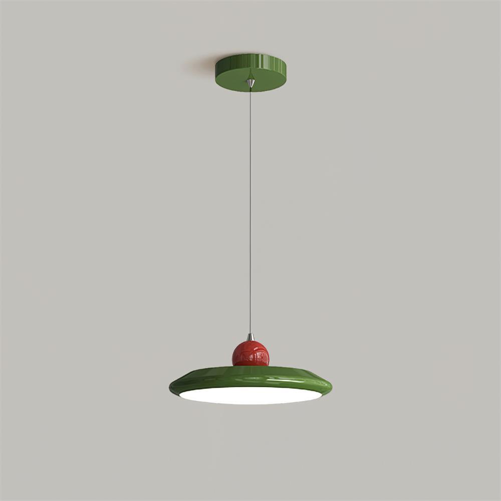 Pendant Lamp White Acrylic Disc Green Trim Red Bold - Letslighting