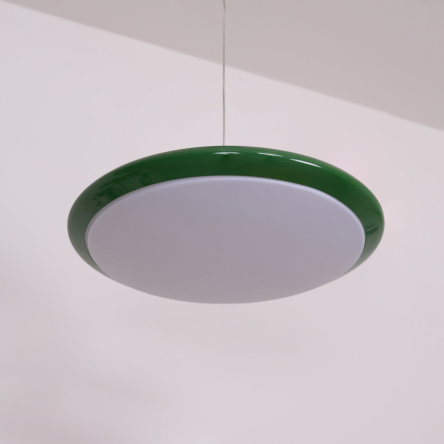 Pendant Lamp White Acrylic Disc Green Trim Red Bold - Letslighting