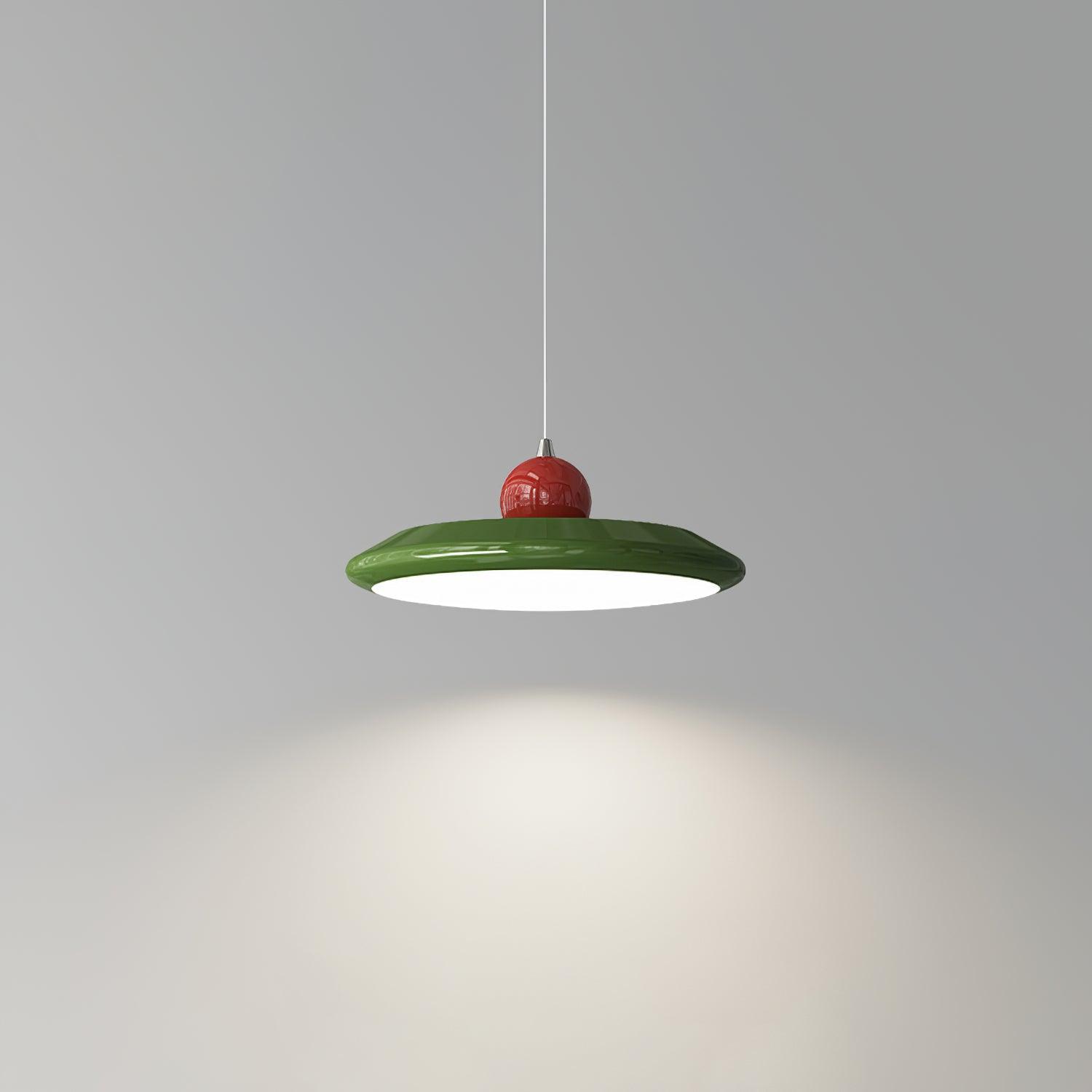 Pendant Lamp White Acrylic Disc Green Trim Red Bold - Letslighting