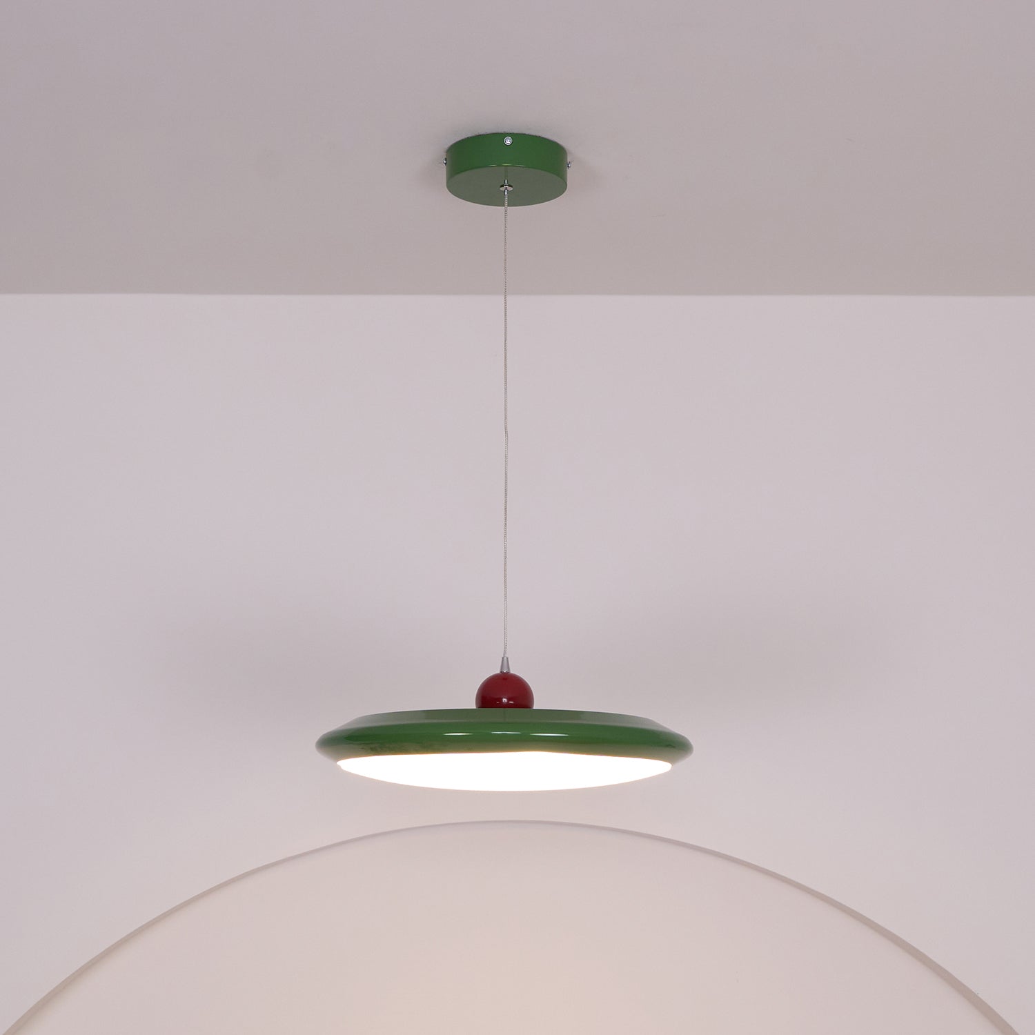 Pendant Lamp White Acrylic Disc Green Trim Red Bold - Letslighting