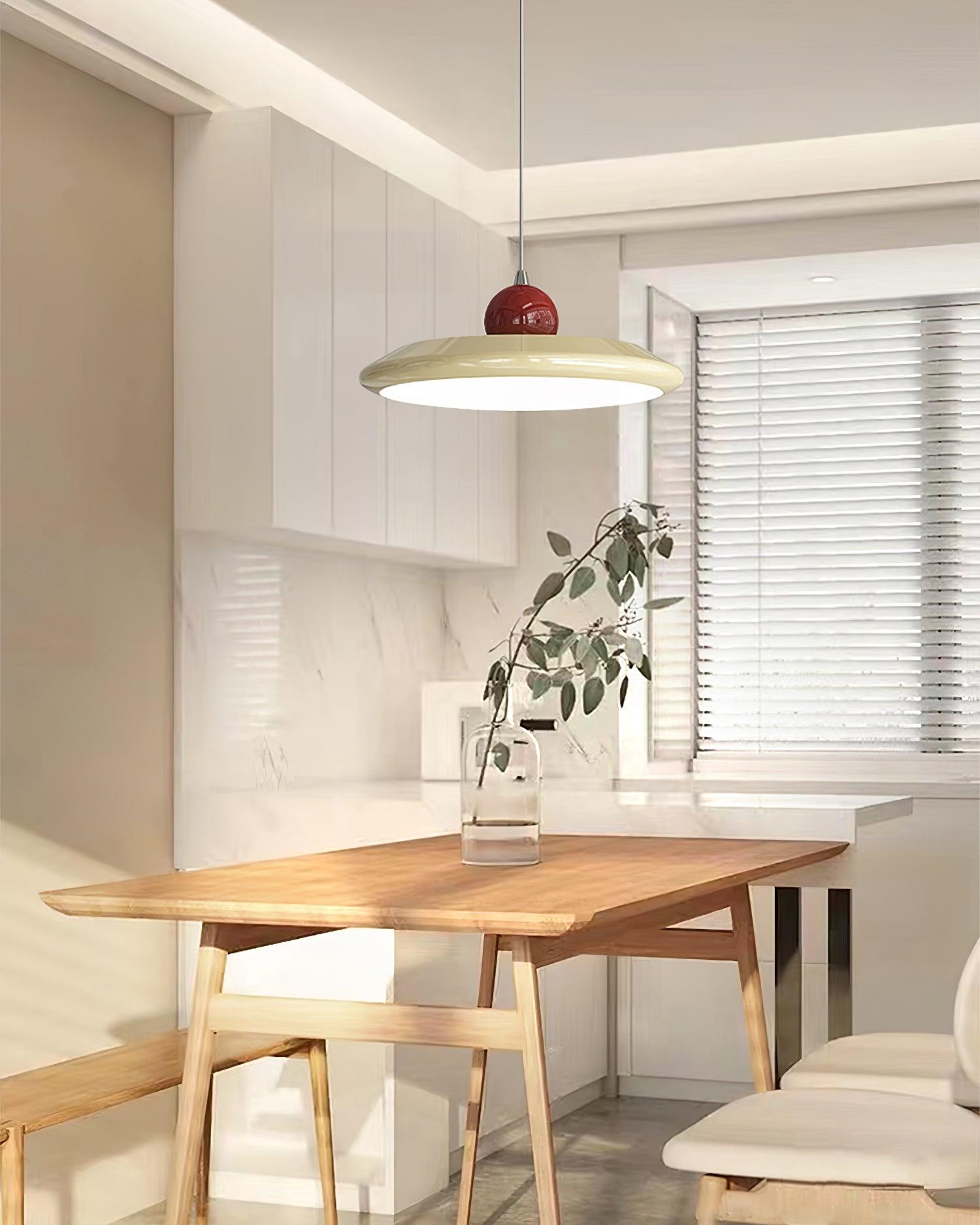 Pendant Lamp White Acrylic Disc Green Trim Red Bold - Letslighting