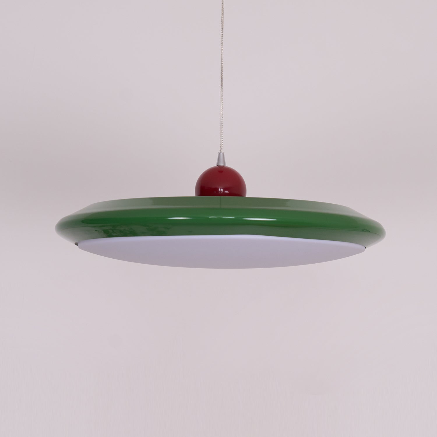 Pendant Lamp White Acrylic Disc Green Trim Red Bold - Letslighting