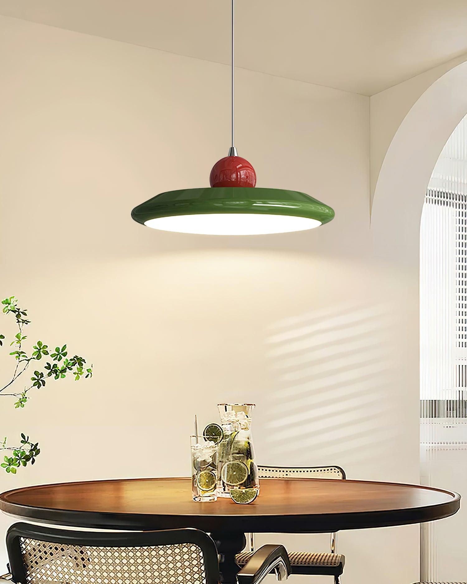Pendant Lamp White Acrylic Disc Green Trim Red Bold - Letslighting
