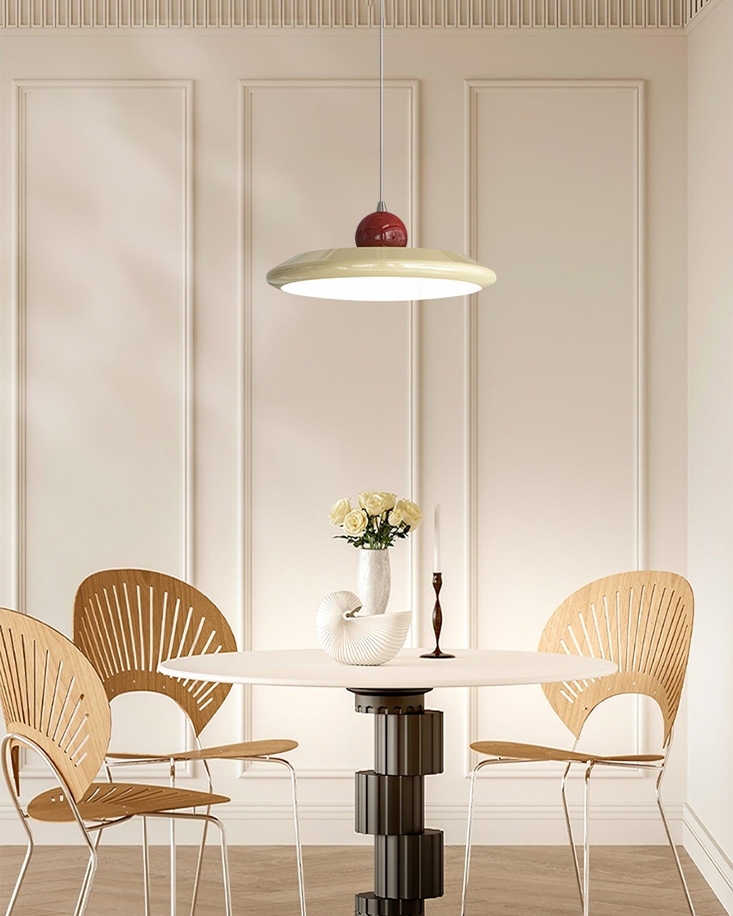 Pendant Lamp White Acrylic Disc Green Trim Red Bold - Letslighting