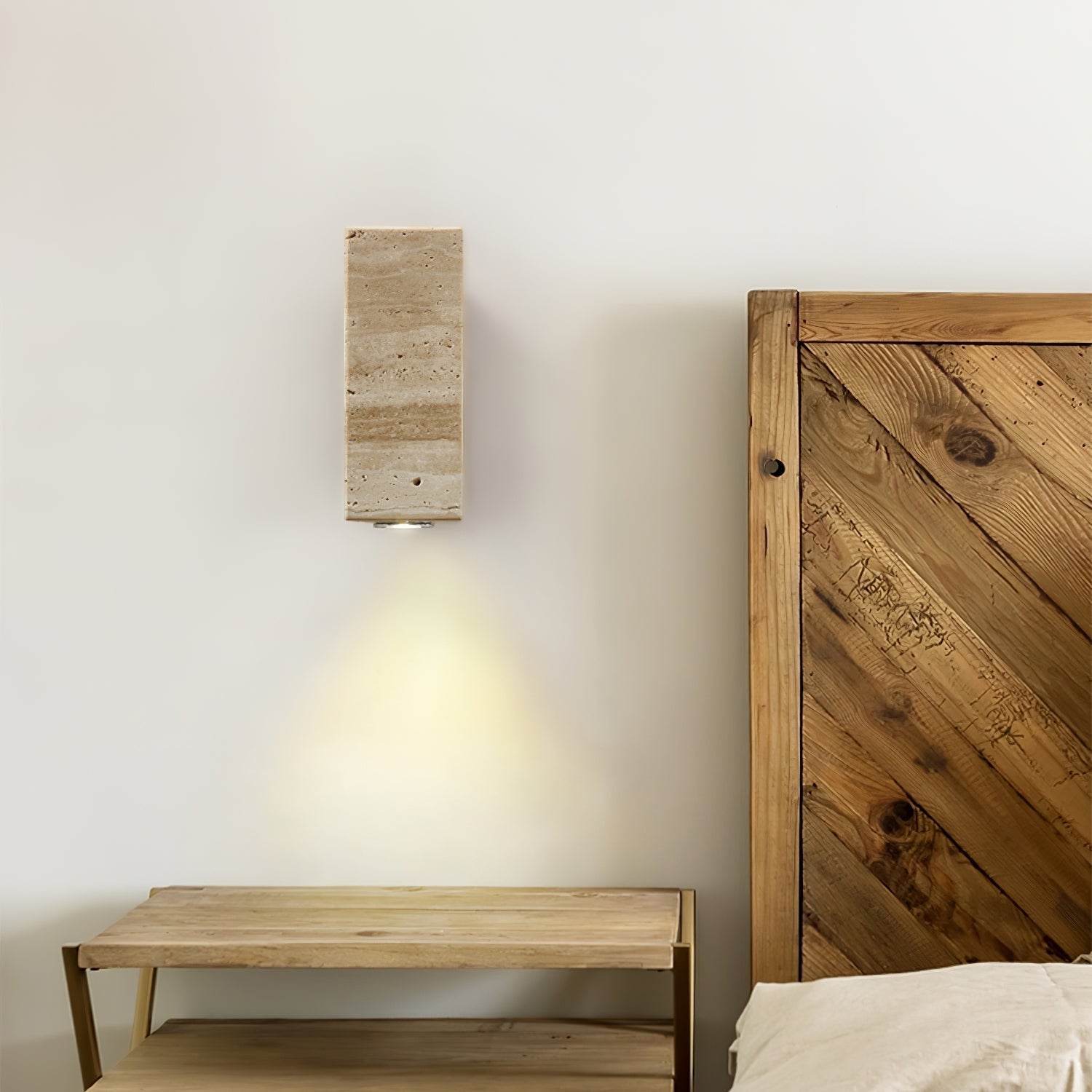 Celore Cylinder-Wood Travertine Wall Light - Letslighting