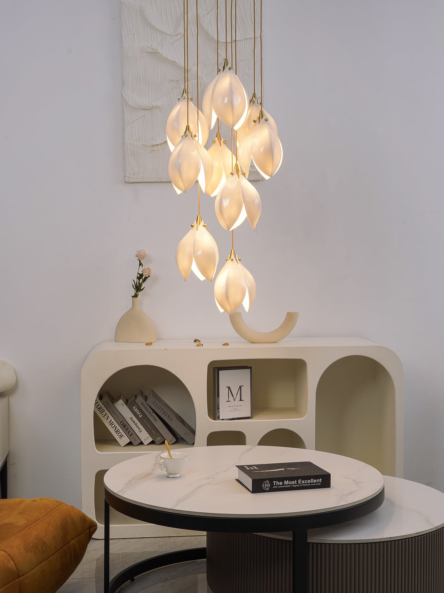 Lustra Pendant Lamp White Floral Ceramic - Letslighting