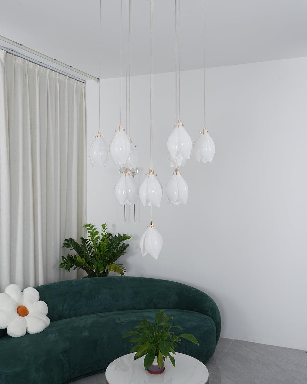 Lustra Pendant Lamp White Floral Ceramic - Letslighting