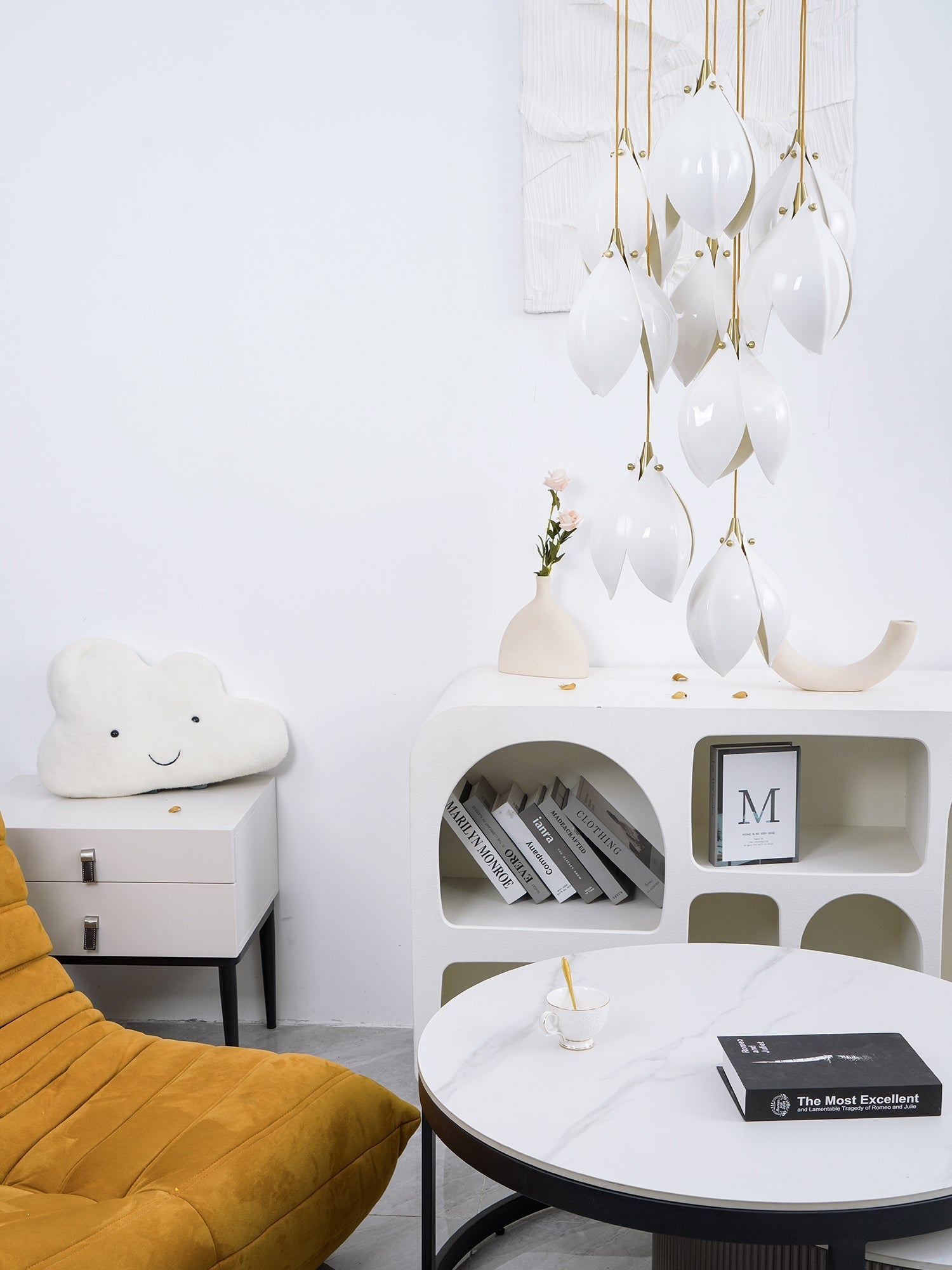 Lustra Pendant Lamp White Floral Ceramic - Letslighting