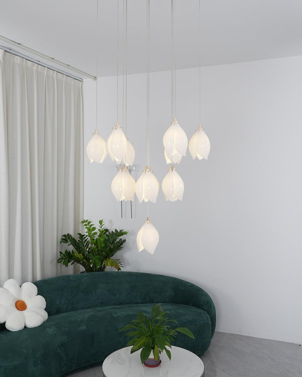 Lustra Pendant Lamp White Floral Ceramic - Letslighting