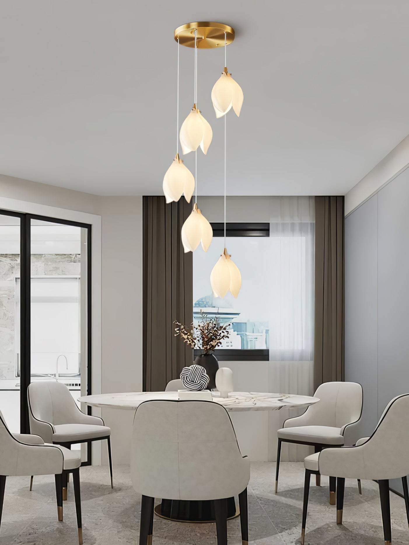 Lustra Pendant Lamp White Floral Ceramic - Letslighting