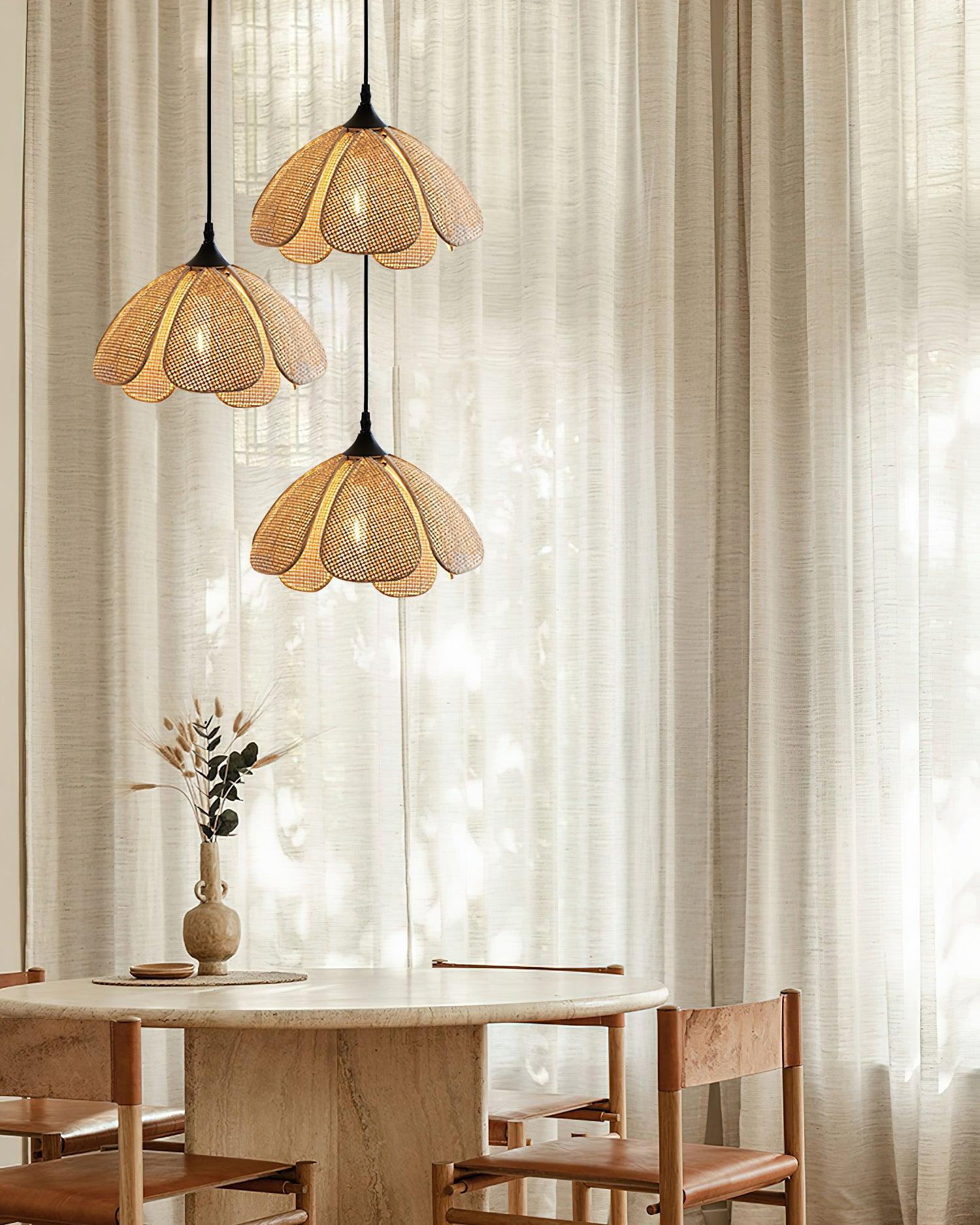 Eurvinel Elegance Bloom Rattan Fabric Pendant Lamp - Letslighting