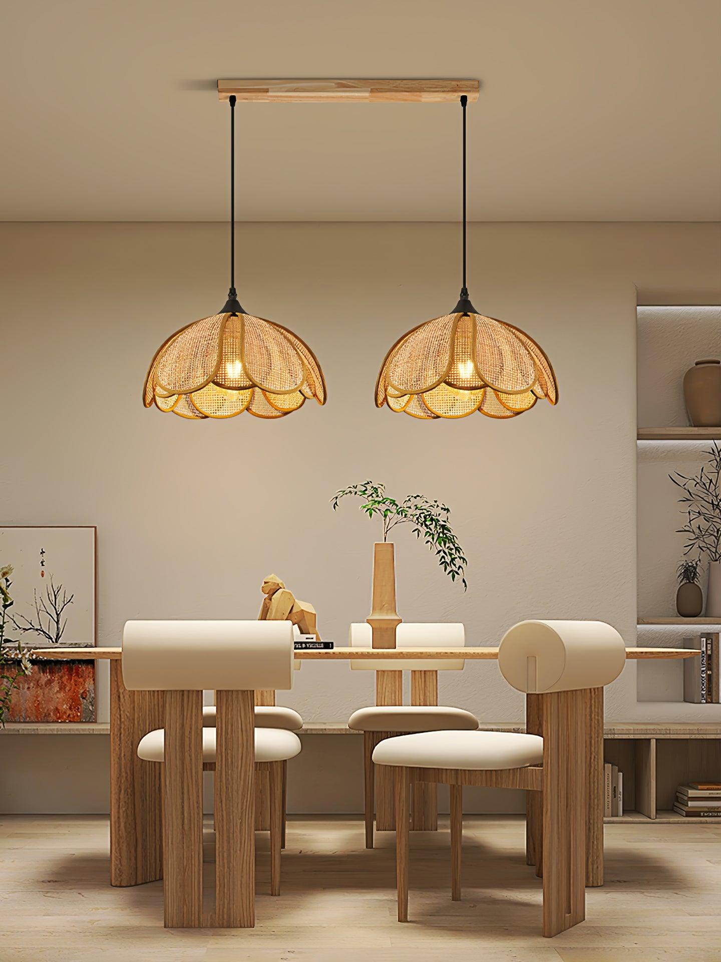 Eurvinel Elegance Bloom Rattan Fabric Pendant Lamp - Letslighting