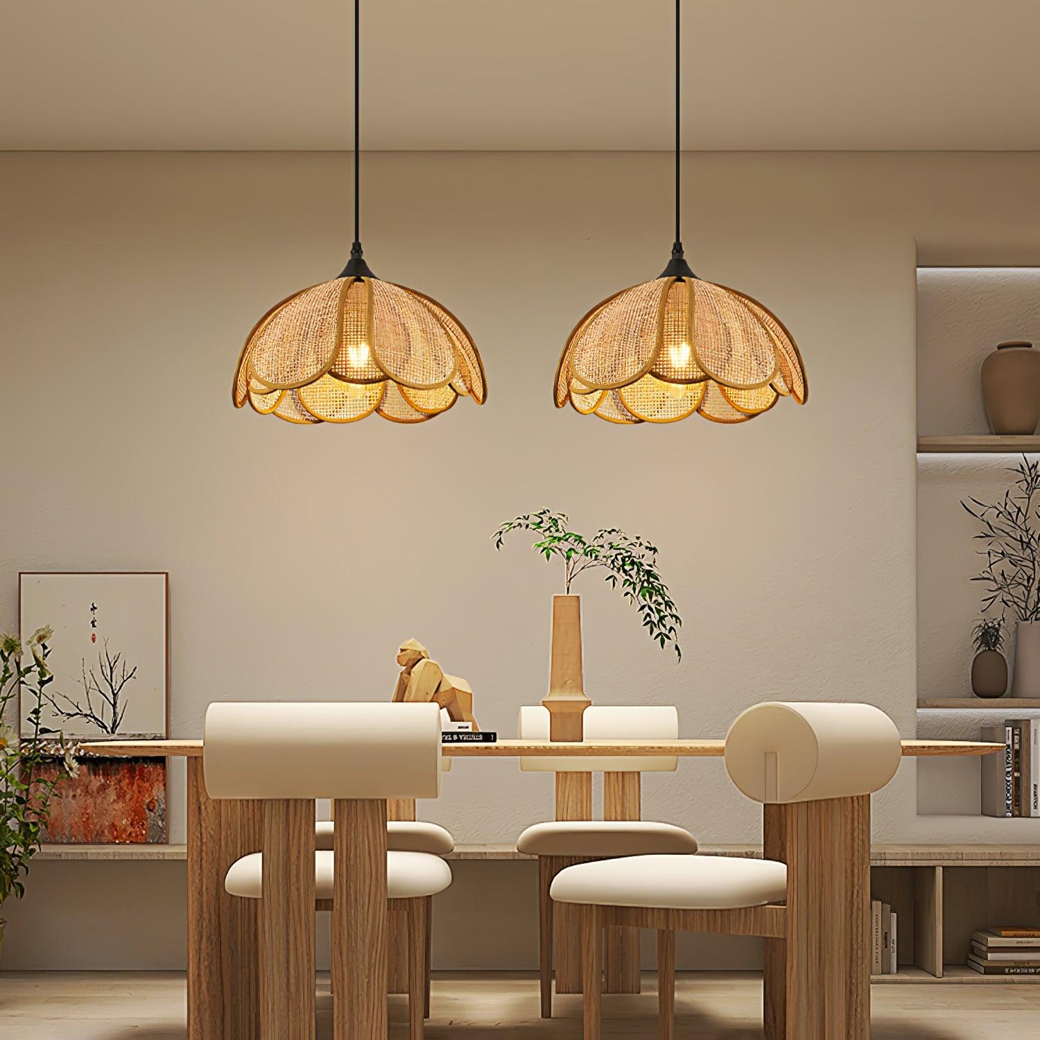 Eurvinel Elegance Bloom Rattan Fabric Pendant Lamp - Letslighting