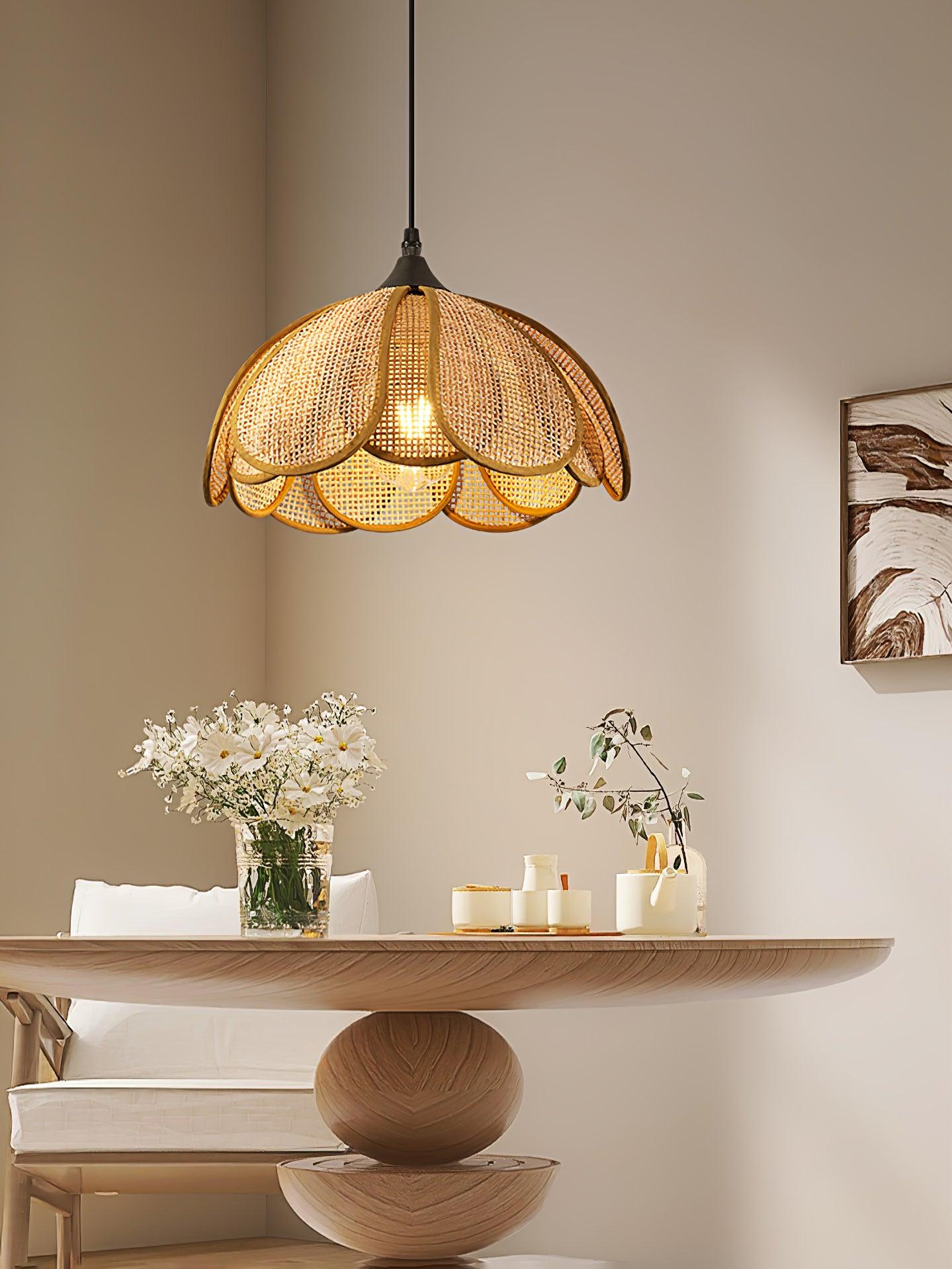 Eurvinel Elegance Bloom Rattan Fabric Pendant Lamp - Letslighting