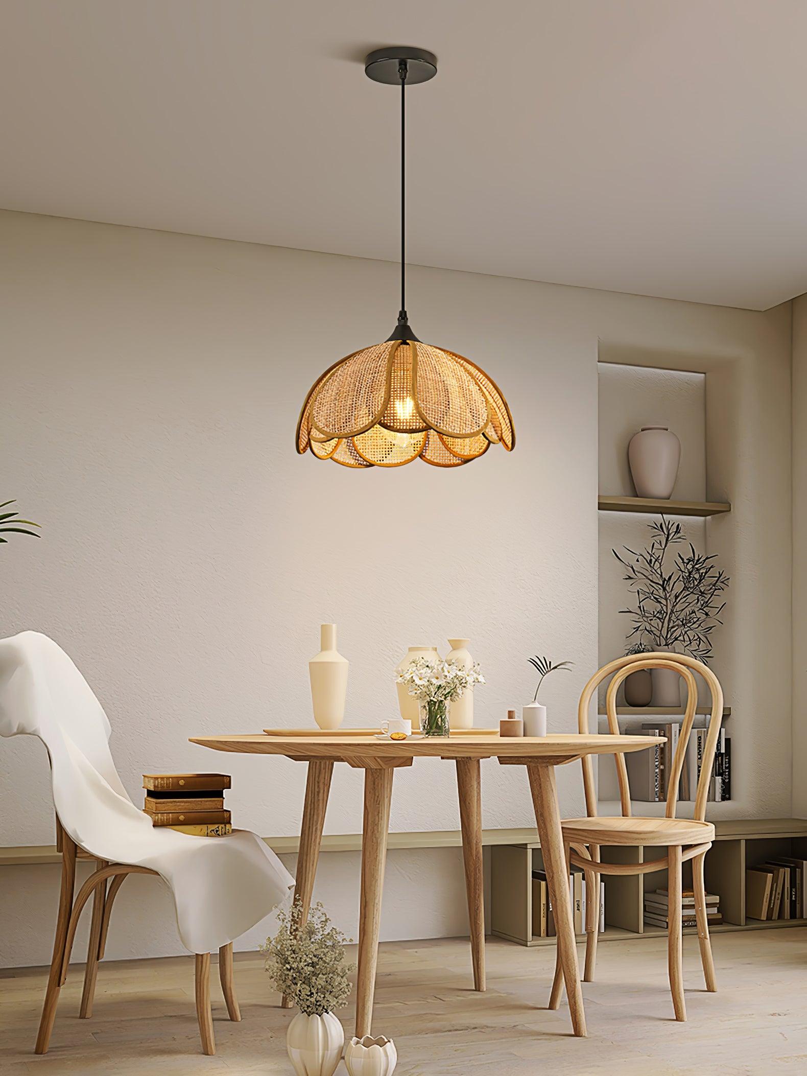 Eurvinel Elegance Bloom Rattan Fabric Pendant Lamp - Letslighting