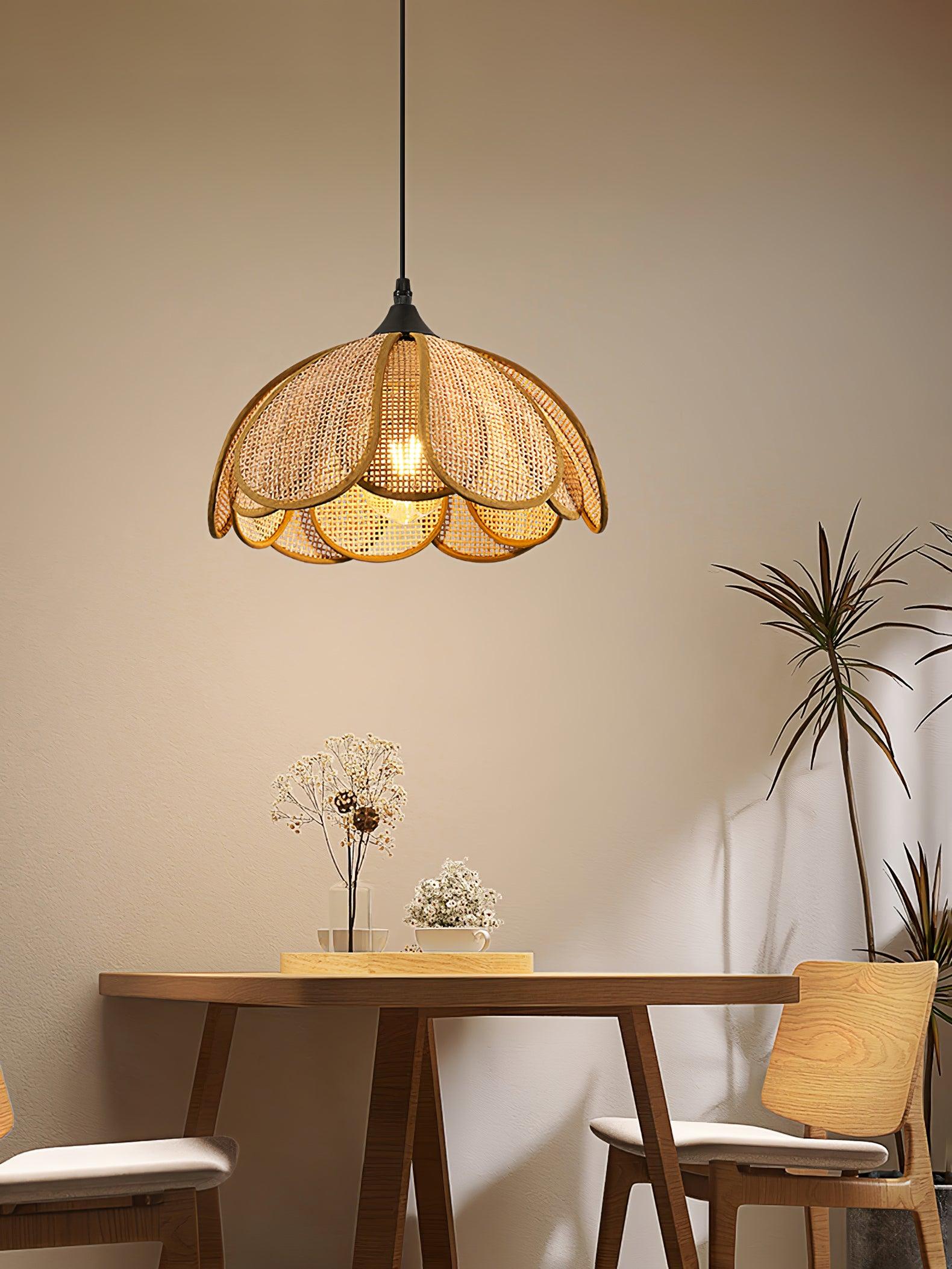 Eurvinel Elegance Bloom Rattan Fabric Pendant Lamp - Letslighting