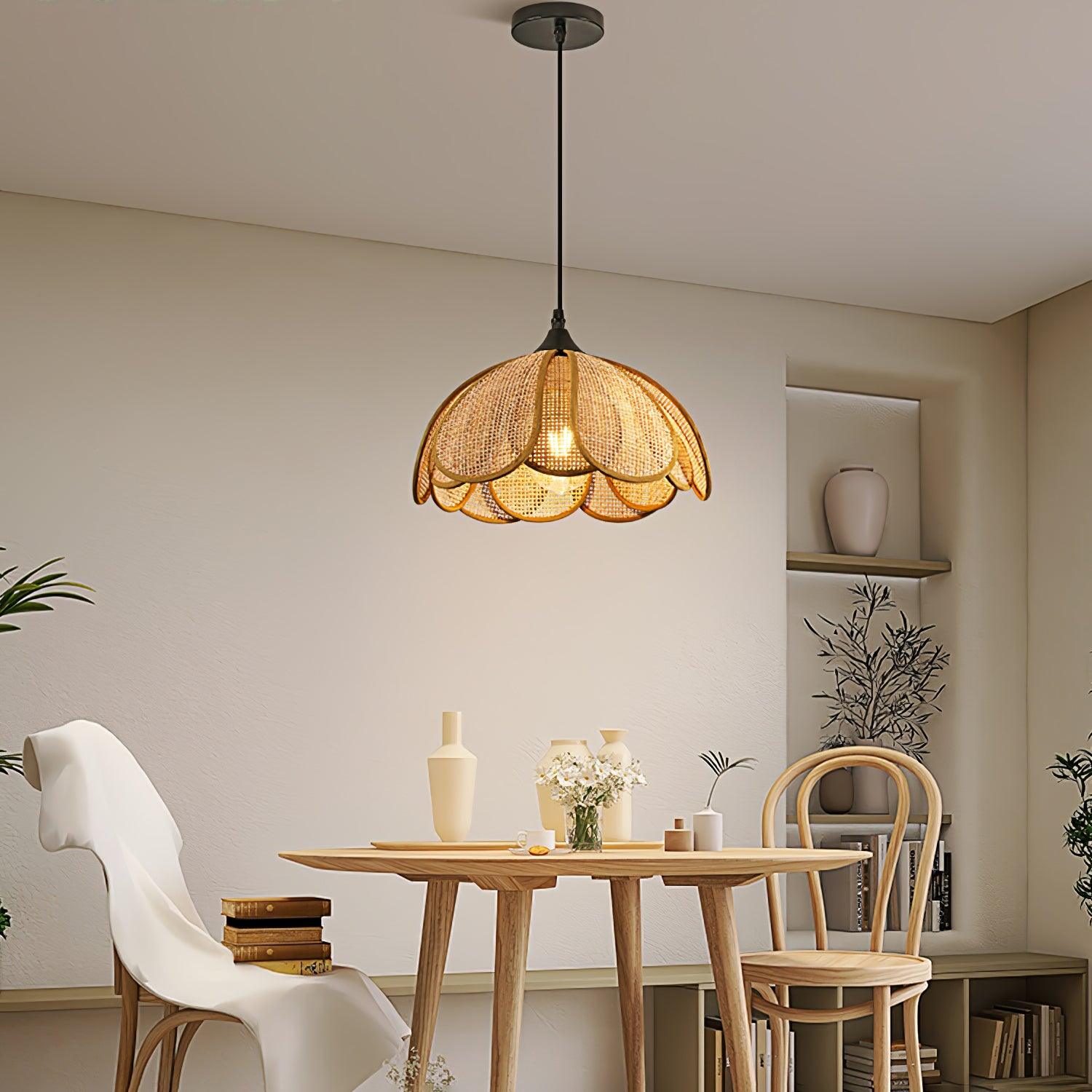Eurvinel Elegance Bloom Rattan Fabric Pendant Lamp - Letslighting