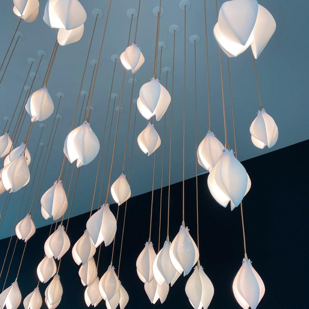 Lustra Pendant Lamp White Floral Ceramic - Letslighting