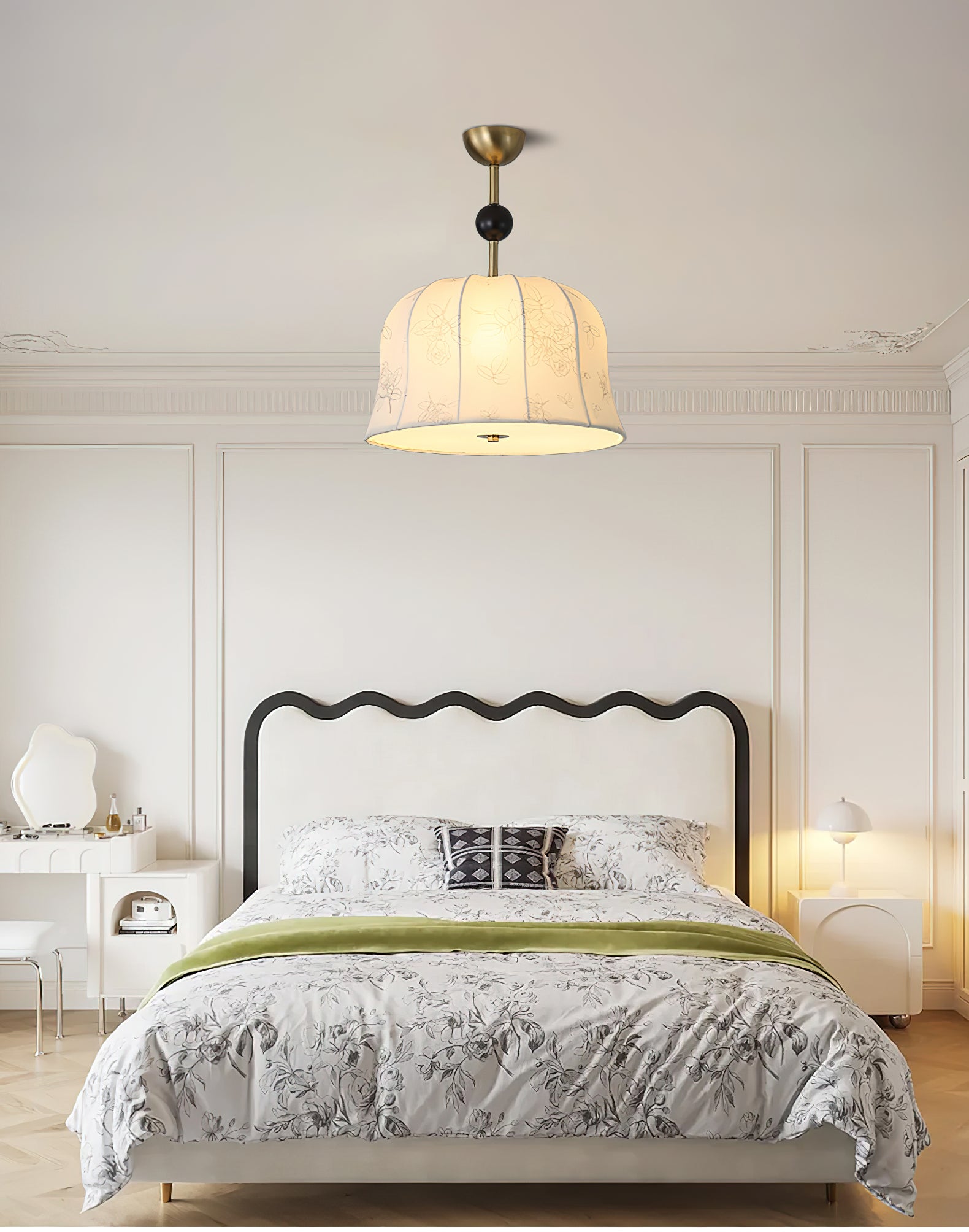 Avnoren Blossom Curve Fabric Wood Pendant Lamp - Letslighting