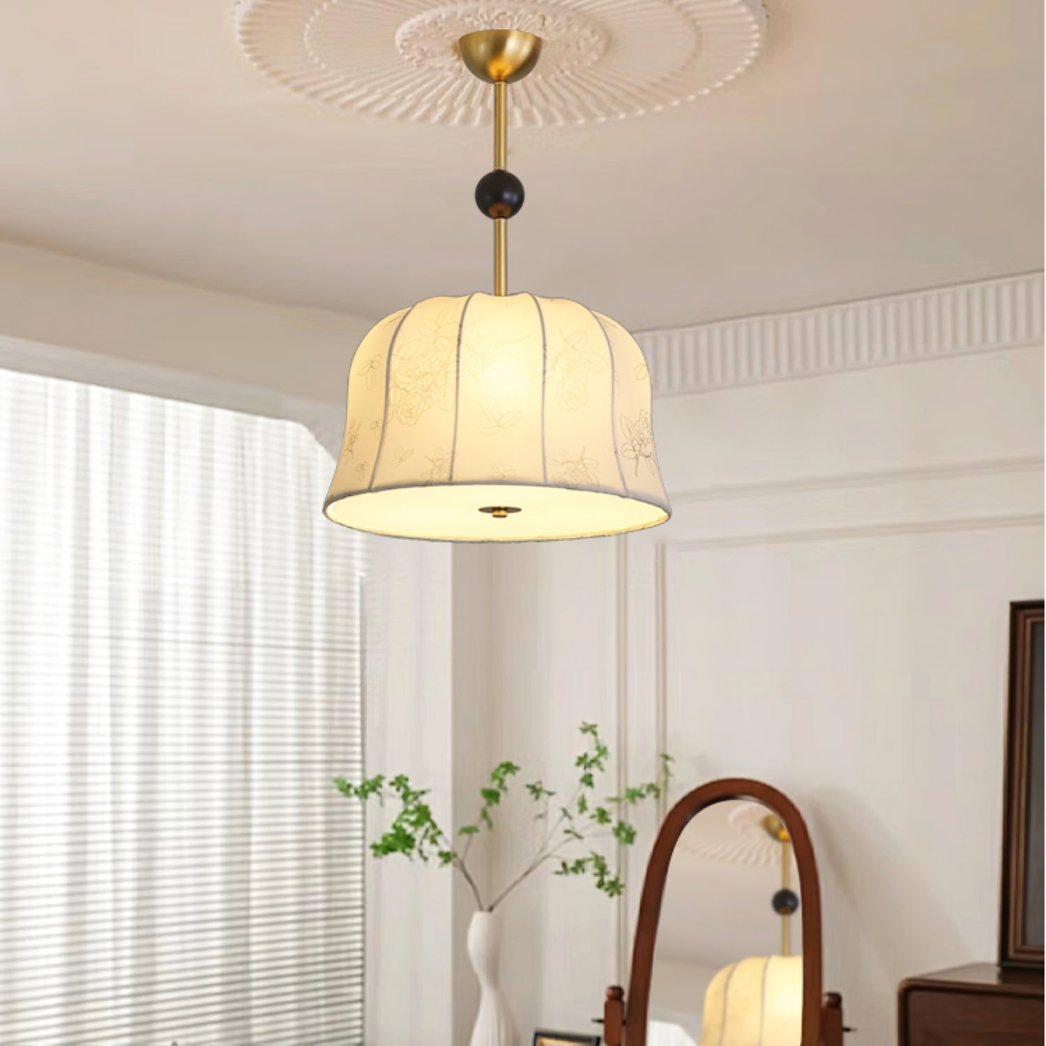 Avnoren Blossom Curve Fabric Wood Pendant Lamp - Letslighting