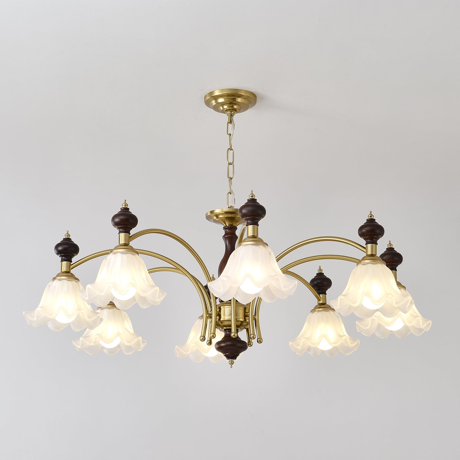 Lustra Chandelier Wood & Brass Blossom Flowers - Letslighting
