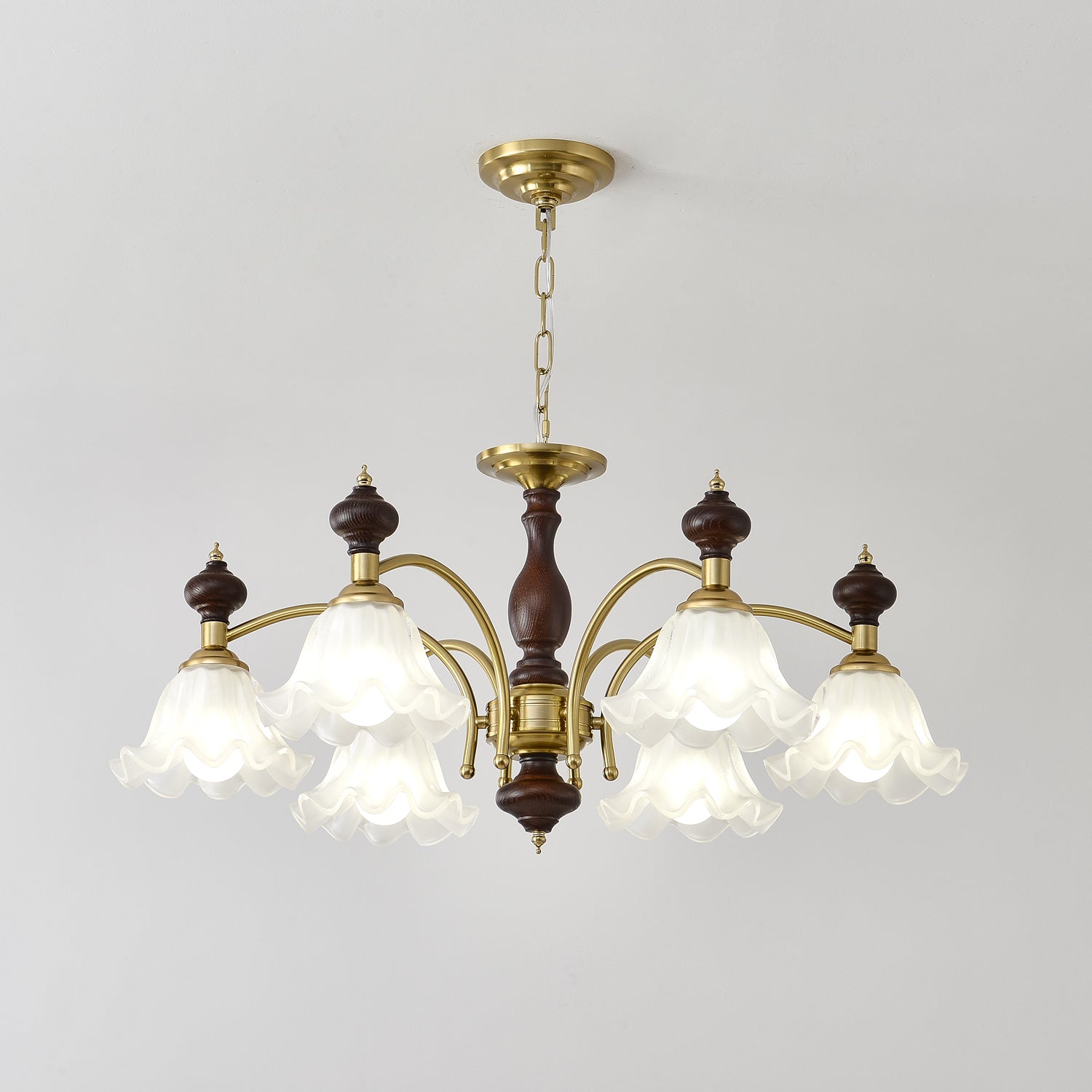 Lustra Chandelier Wood & Brass Blossom Flowers - Letslighting