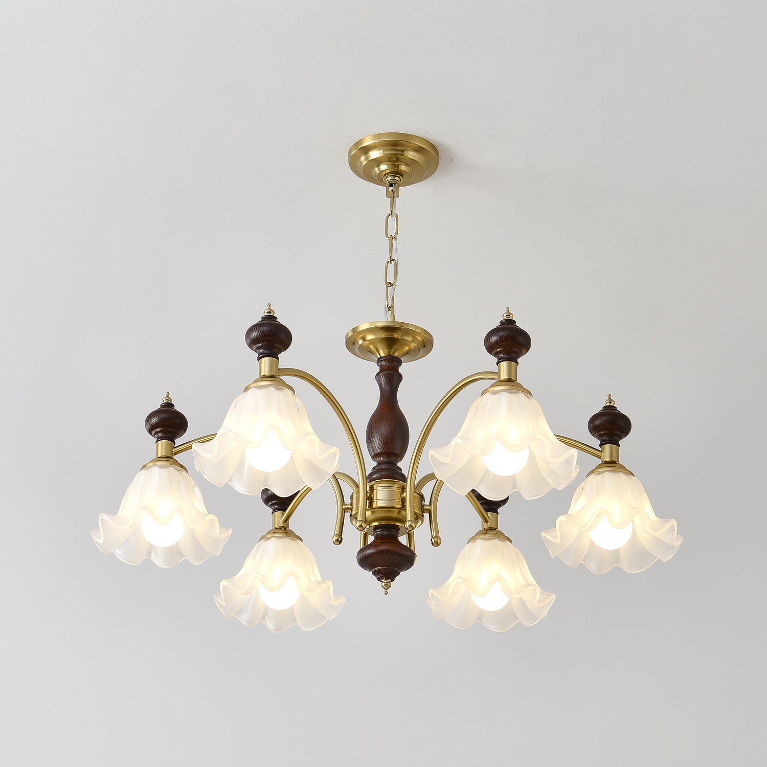 Lustra Chandelier Wood & Brass Blossom Flowers - Letslighting
