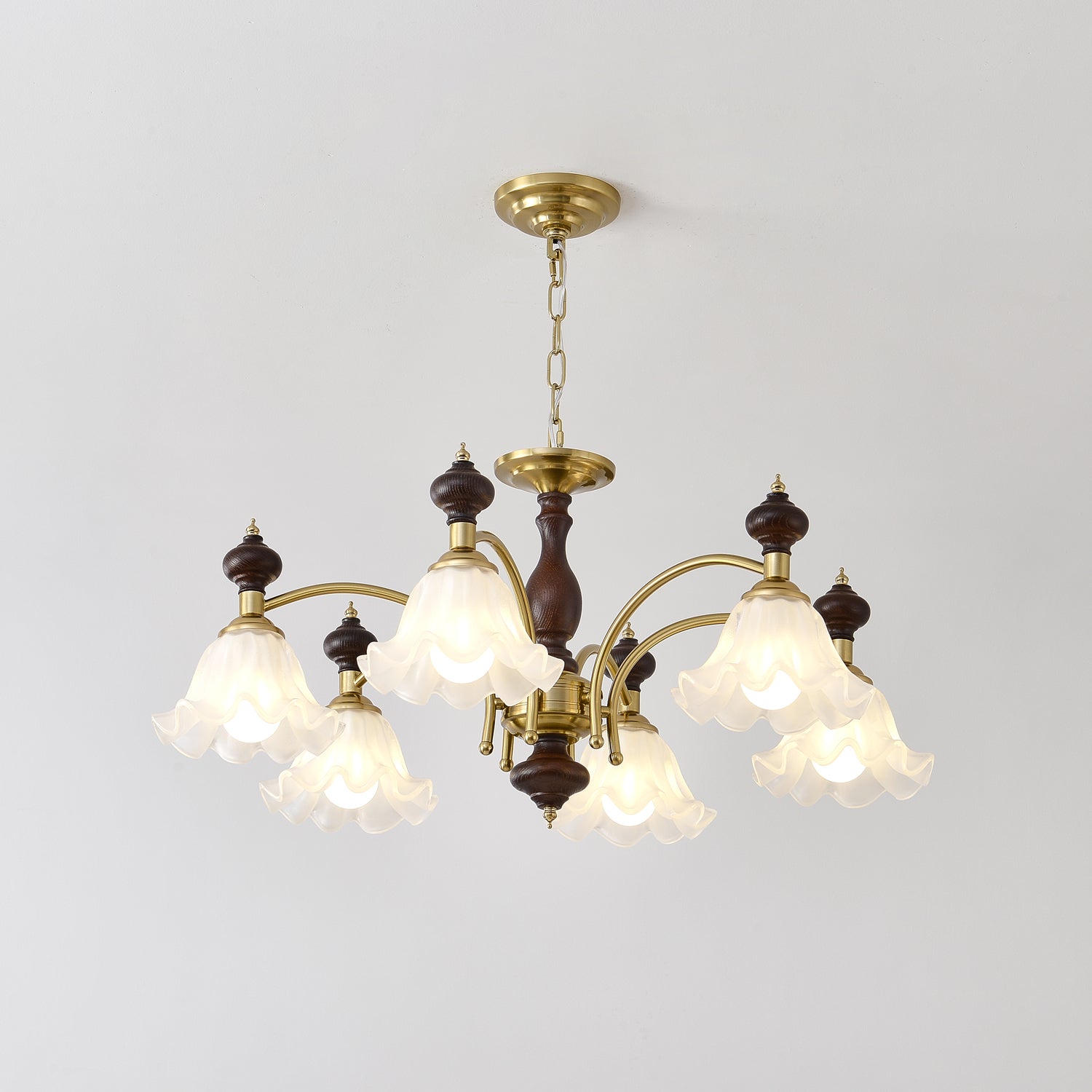 Lustra Chandelier Wood & Brass Blossom Flowers - Letslighting