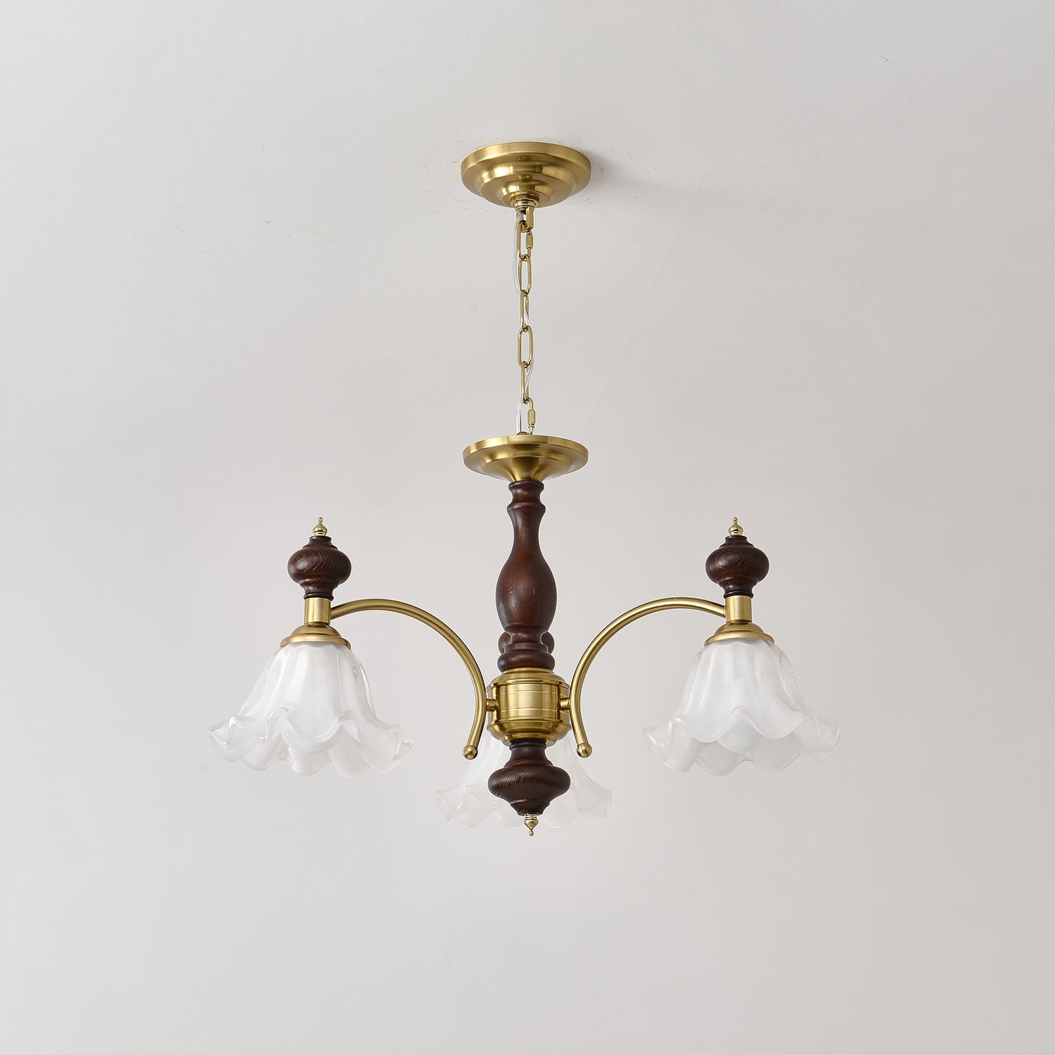 Lustra Chandelier Wood & Brass Blossom Flowers - Letslighting