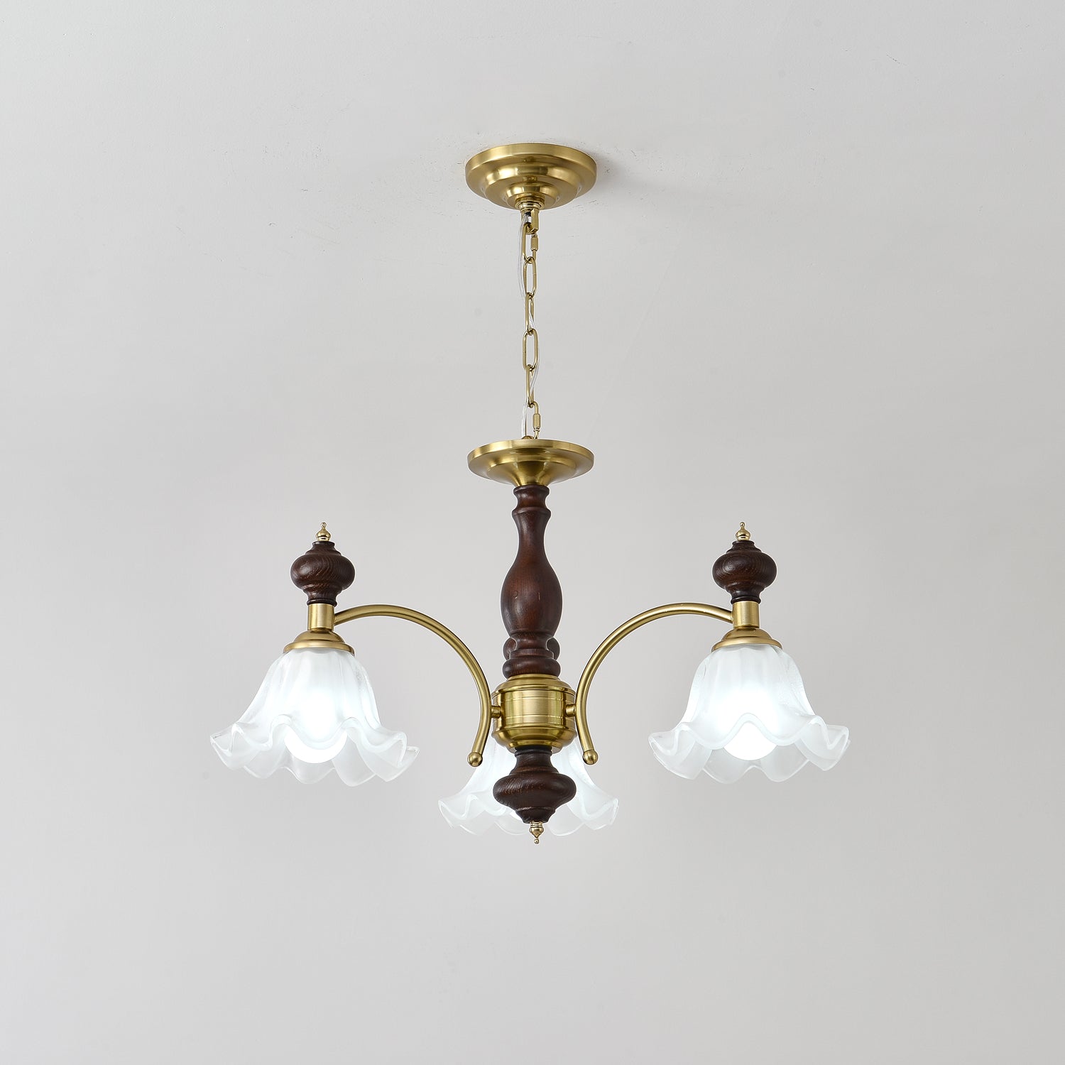 Lustra Chandelier Wood & Brass Blossom Flowers - Letslighting