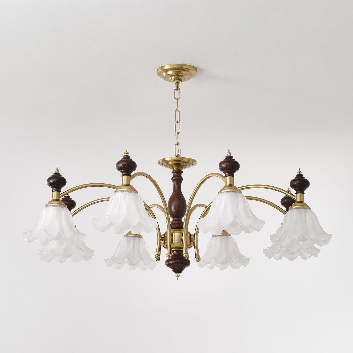 Lustra Chandelier Wood & Brass Blossom Flowers - Letslighting