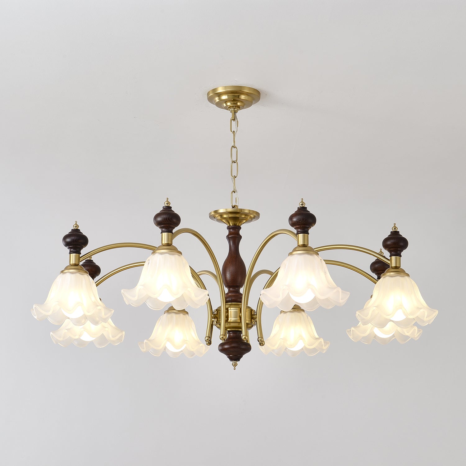 Lustra Chandelier Wood & Brass Blossom Flowers - Letslighting
