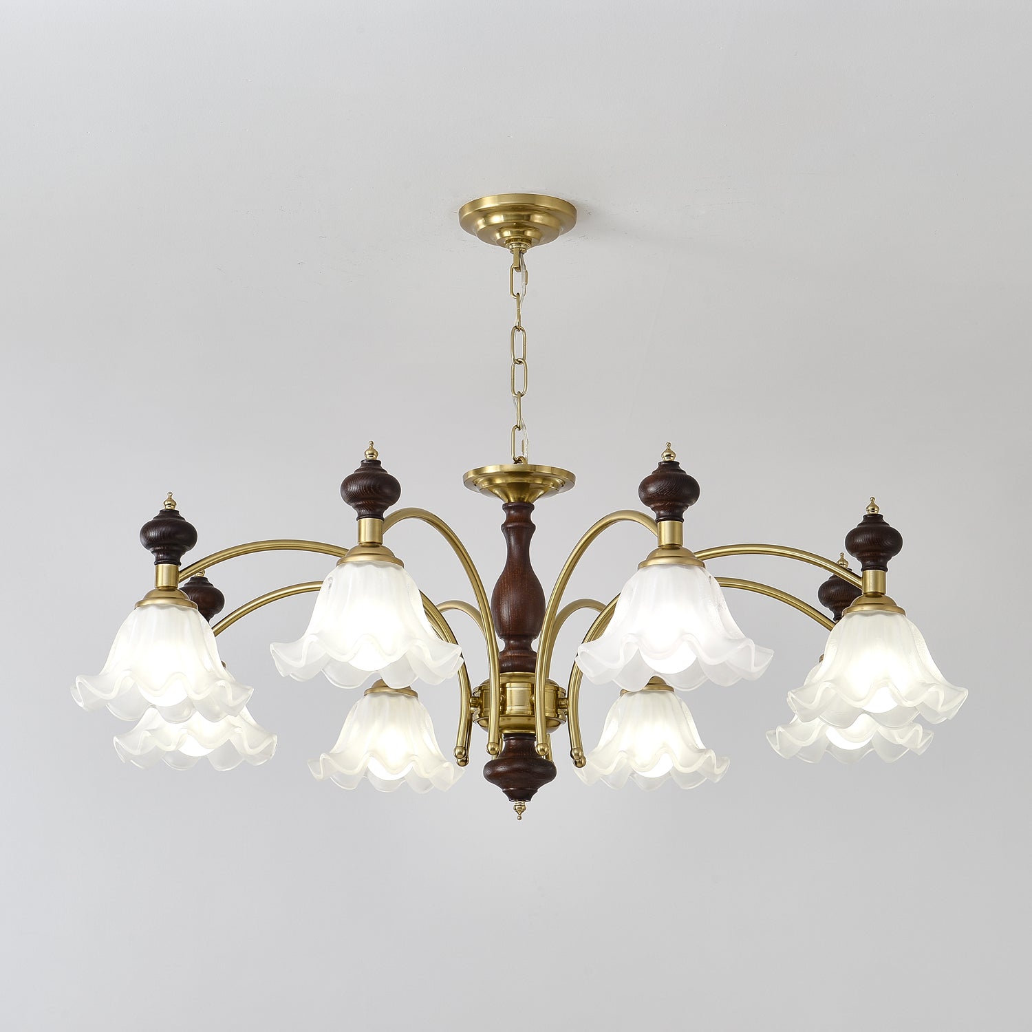 Lustra Chandelier Wood & Brass Blossom Flowers - Letslighting