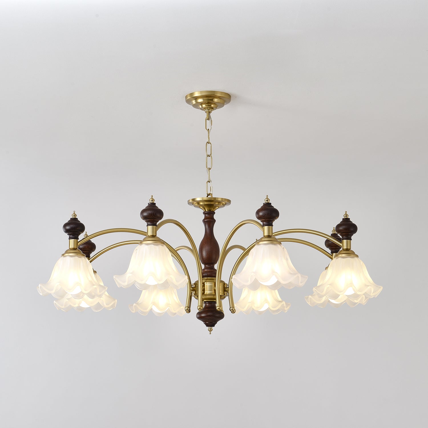 Lustra Chandelier Wood & Brass Blossom Flowers - Letslighting