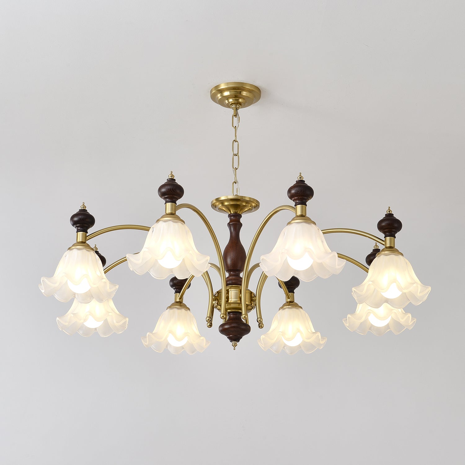 Lustra Chandelier Wood & Brass Blossom Flowers - Letslighting
