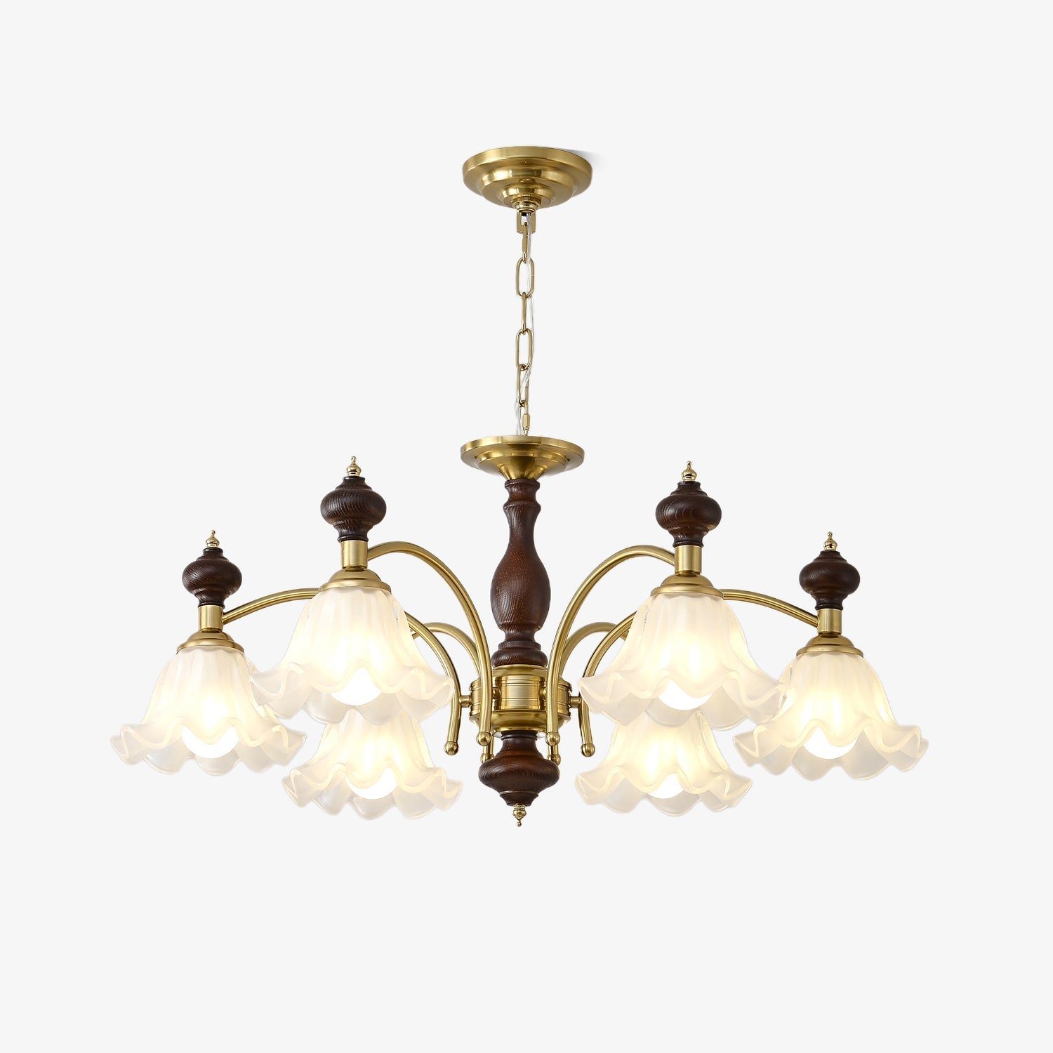 Lustra Chandelier Wood & Brass Blossom Flowers - Letslighting