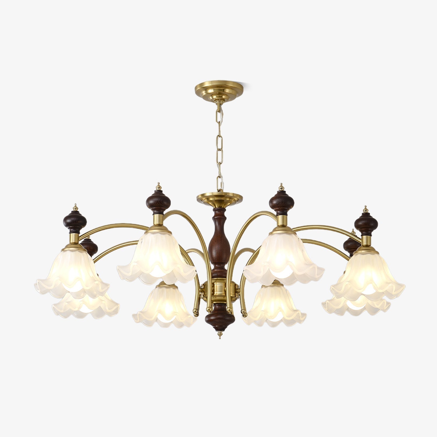 Lustra Chandelier Wood & Brass Blossom Flowers - Letslighting