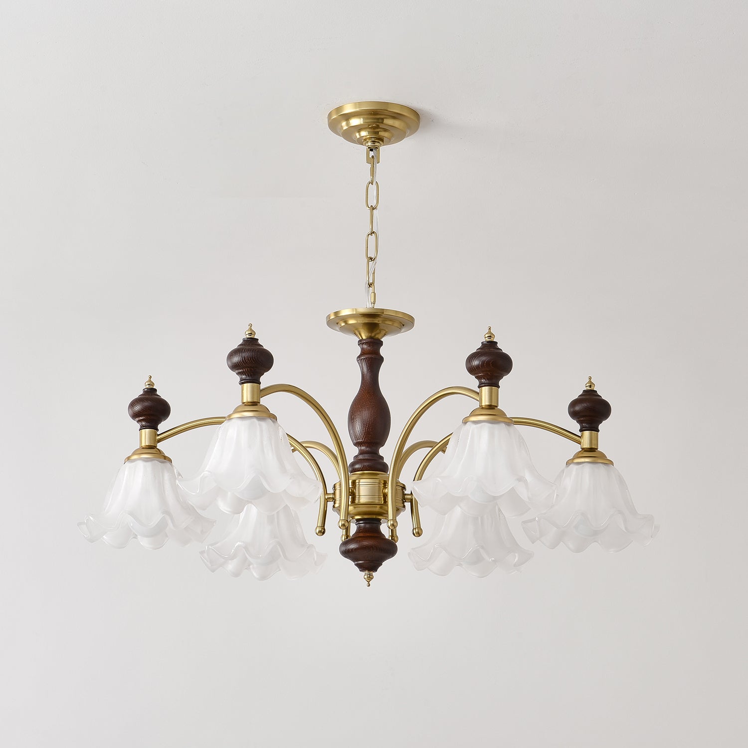 Lustra Chandelier Wood & Brass Blossom Flowers - Letslighting