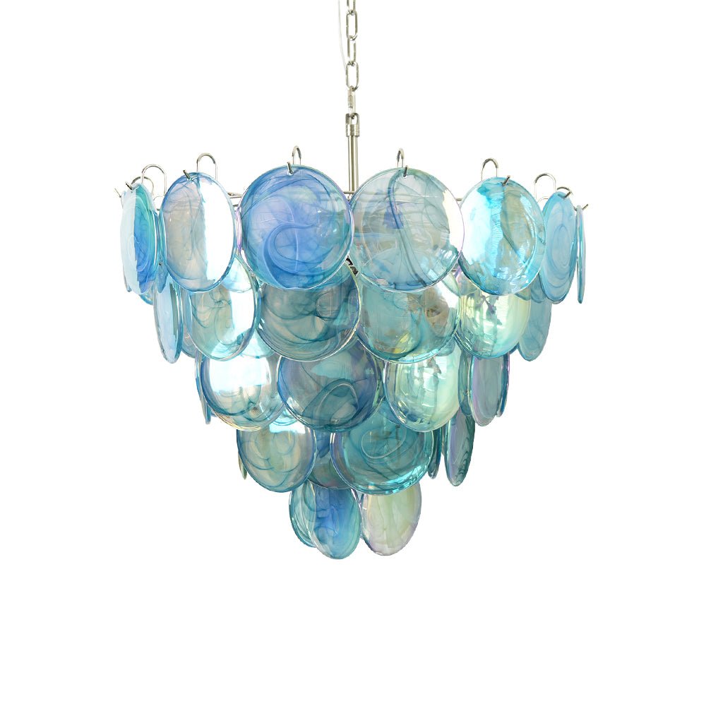Aurora Chandelier Blue Murano Glass Disc Elegant - Letslighting