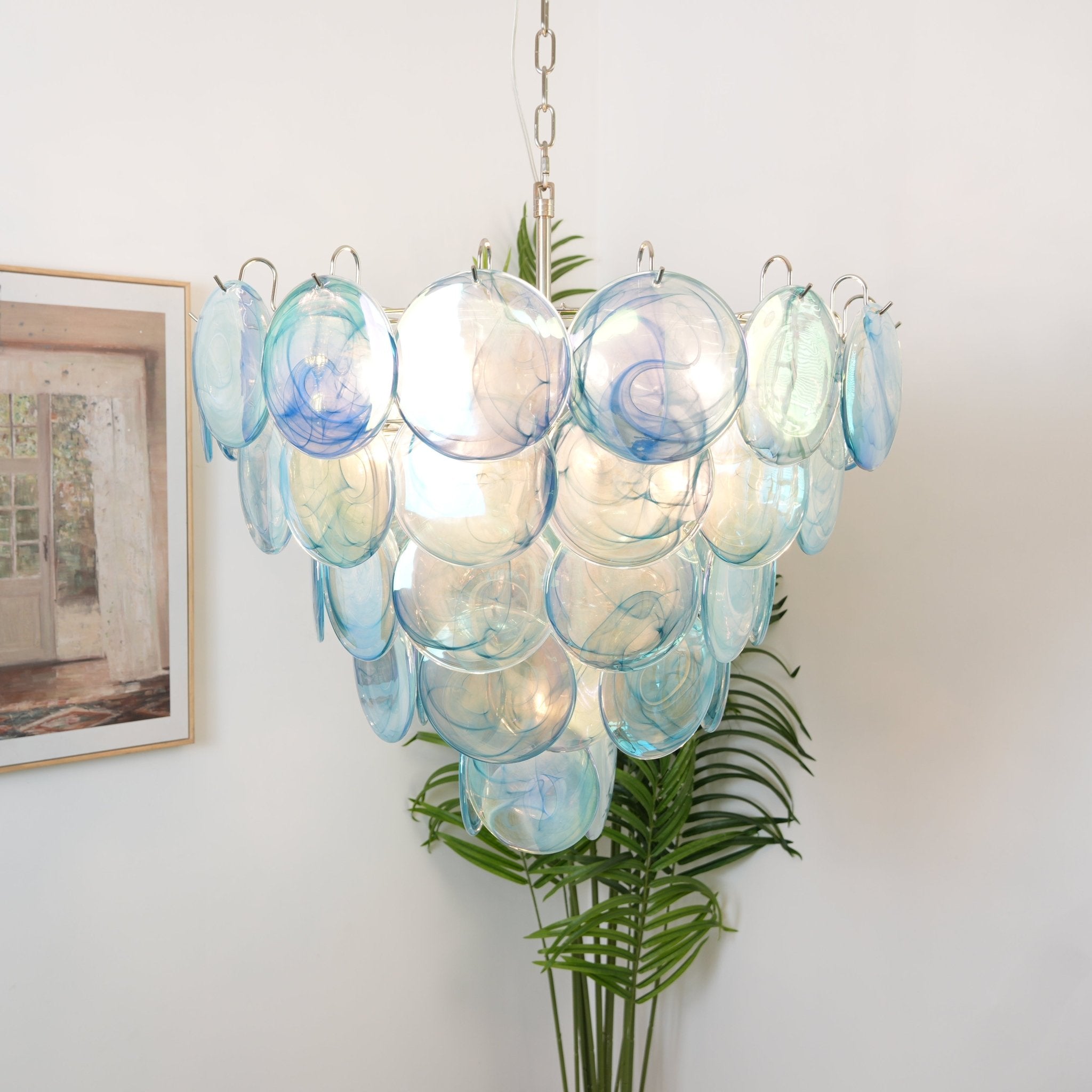Aurora Chandelier Blue Murano Glass Disc Elegant - Letslighting