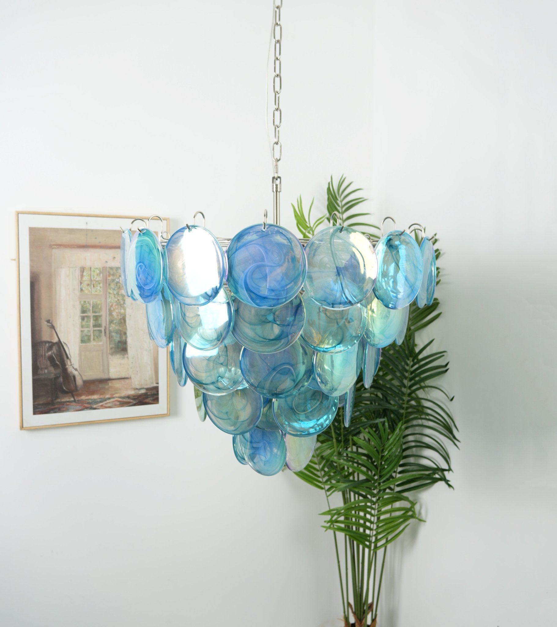 Aurora Chandelier Blue Murano Glass Disc Elegant - Letslighting