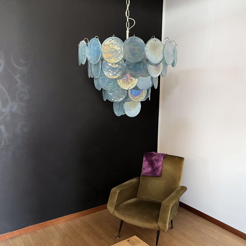 Aurora Chandelier Blue Murano Glass Disc Elegant - Letslighting