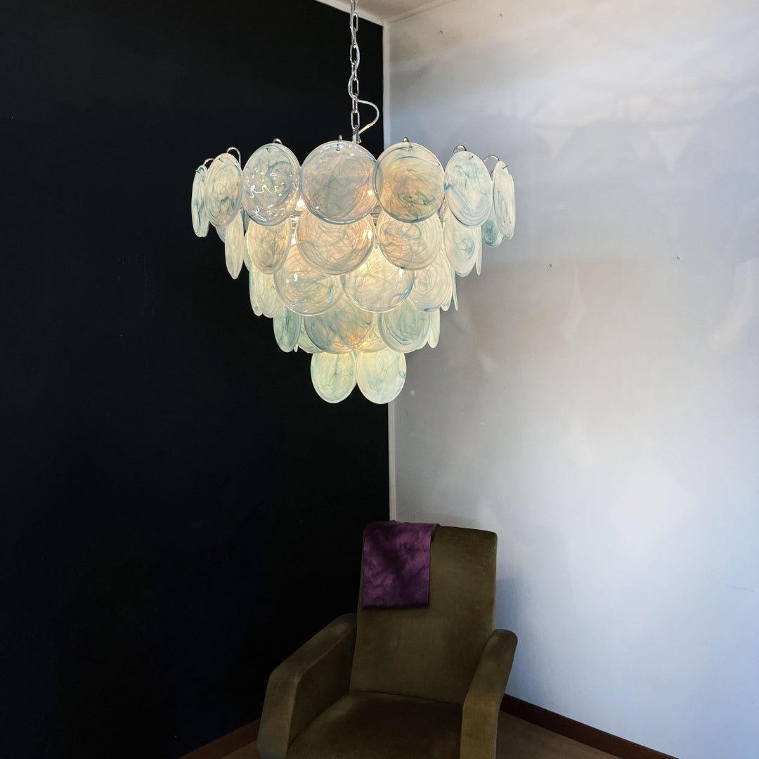 Aurora Chandelier Blue Murano Glass Disc Elegant - Letslighting