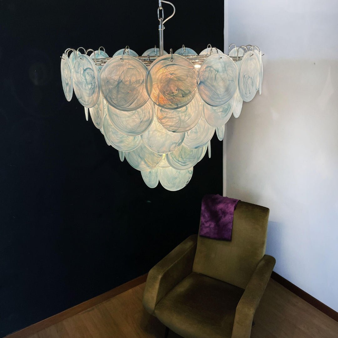 Aurora Chandelier Blue Murano Glass Disc Elegant - Letslighting