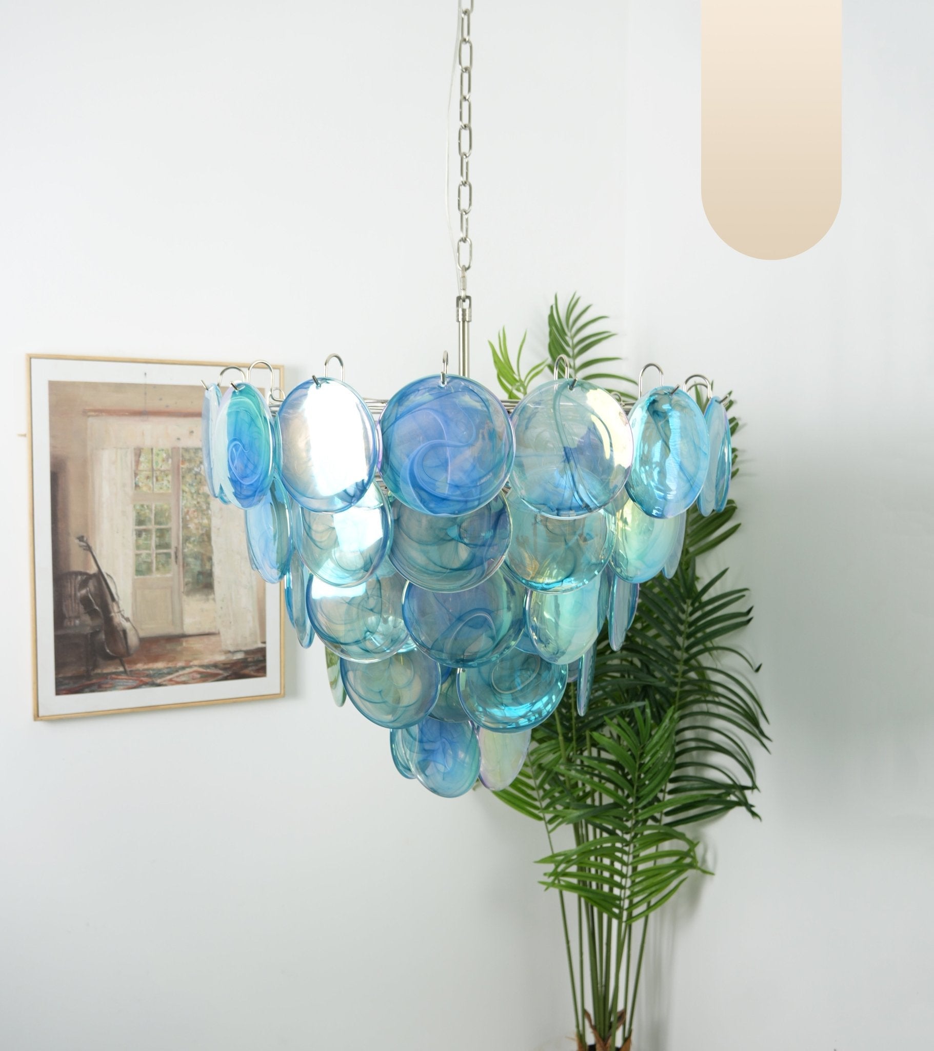 Aurora Chandelier Blue Murano Glass Disc Elegant - Letslighting