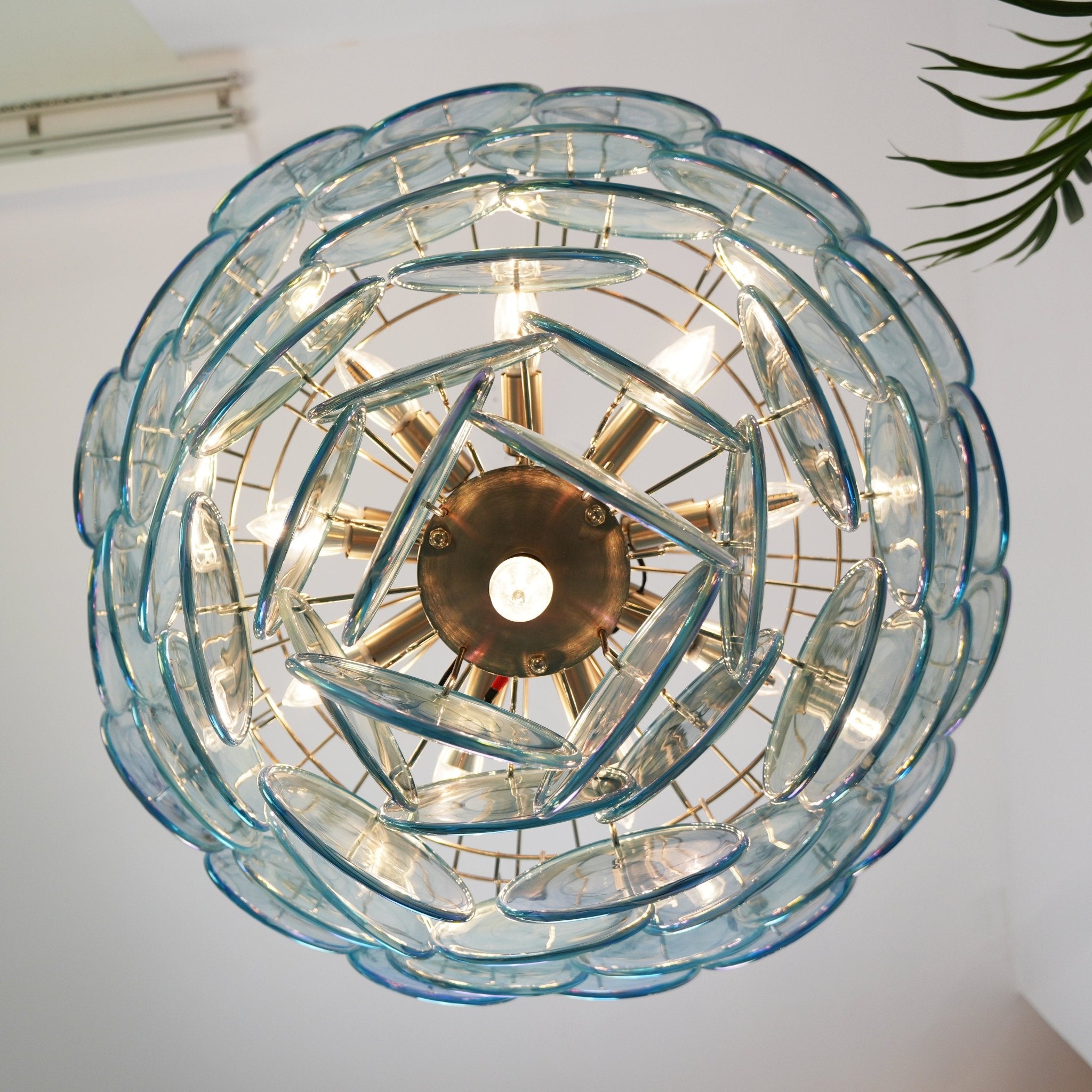 Aurora Chandelier Blue Murano Glass Disc Elegant - Letslighting